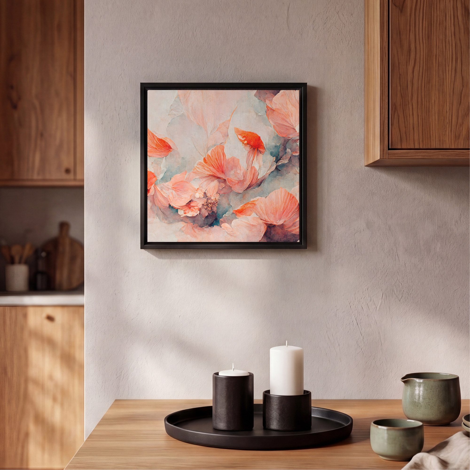 OneMillionCanvasses® Leinwandbild mit Rahmen - Blumen - Blätter - Pflanzen - Rosa, Fotodruck (1 St), Leinwand Bilder Klein, Wand Dekoration Aesthetic 20x20cm