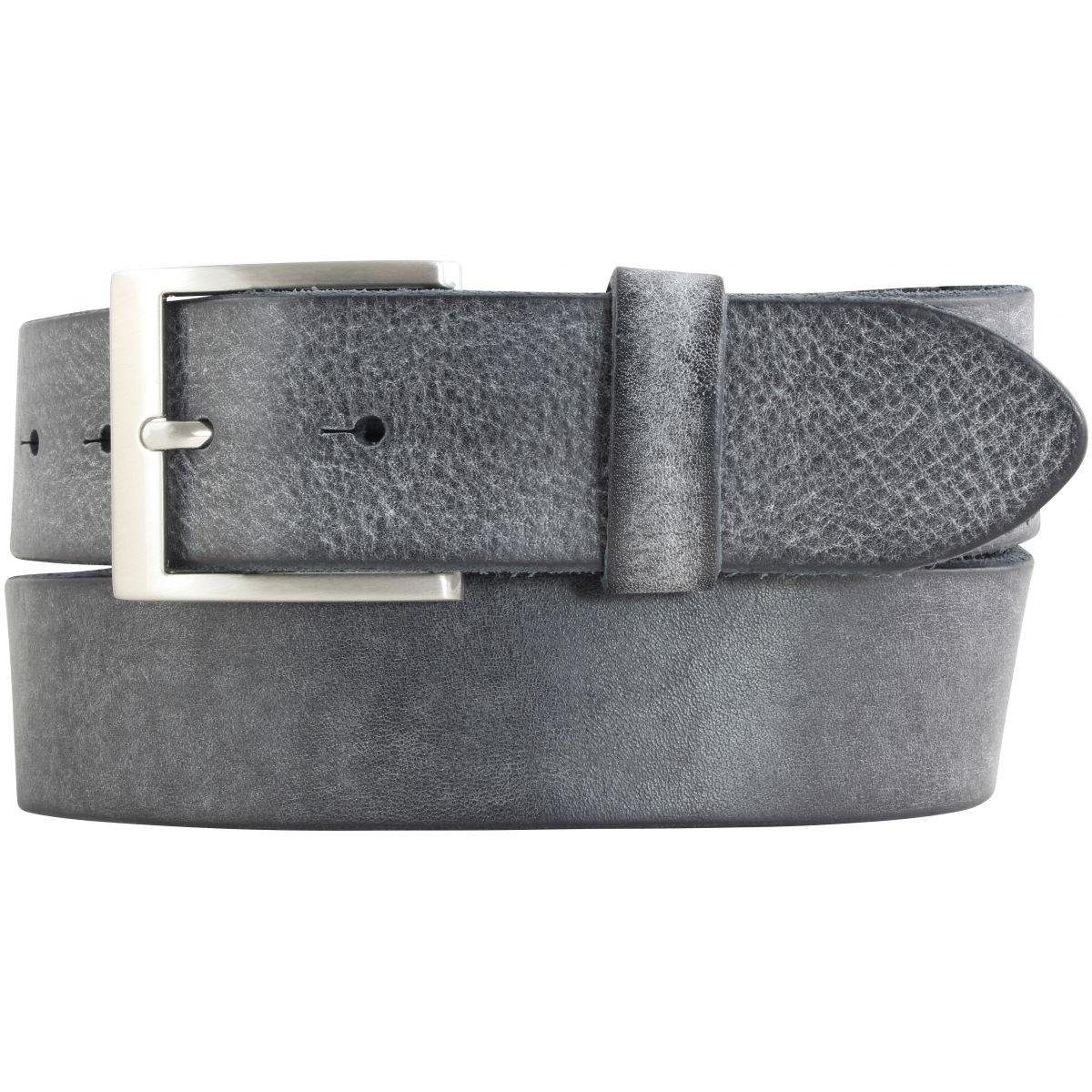 BELTINGER Ledergürtel Herren-Gürtel aus weichem Vollrindleder Vintage-Look 4 cm - Jeans-Gürt weiches Leder, Gürtelschnalle in Altsilber, Vintage Schwarz, Silber