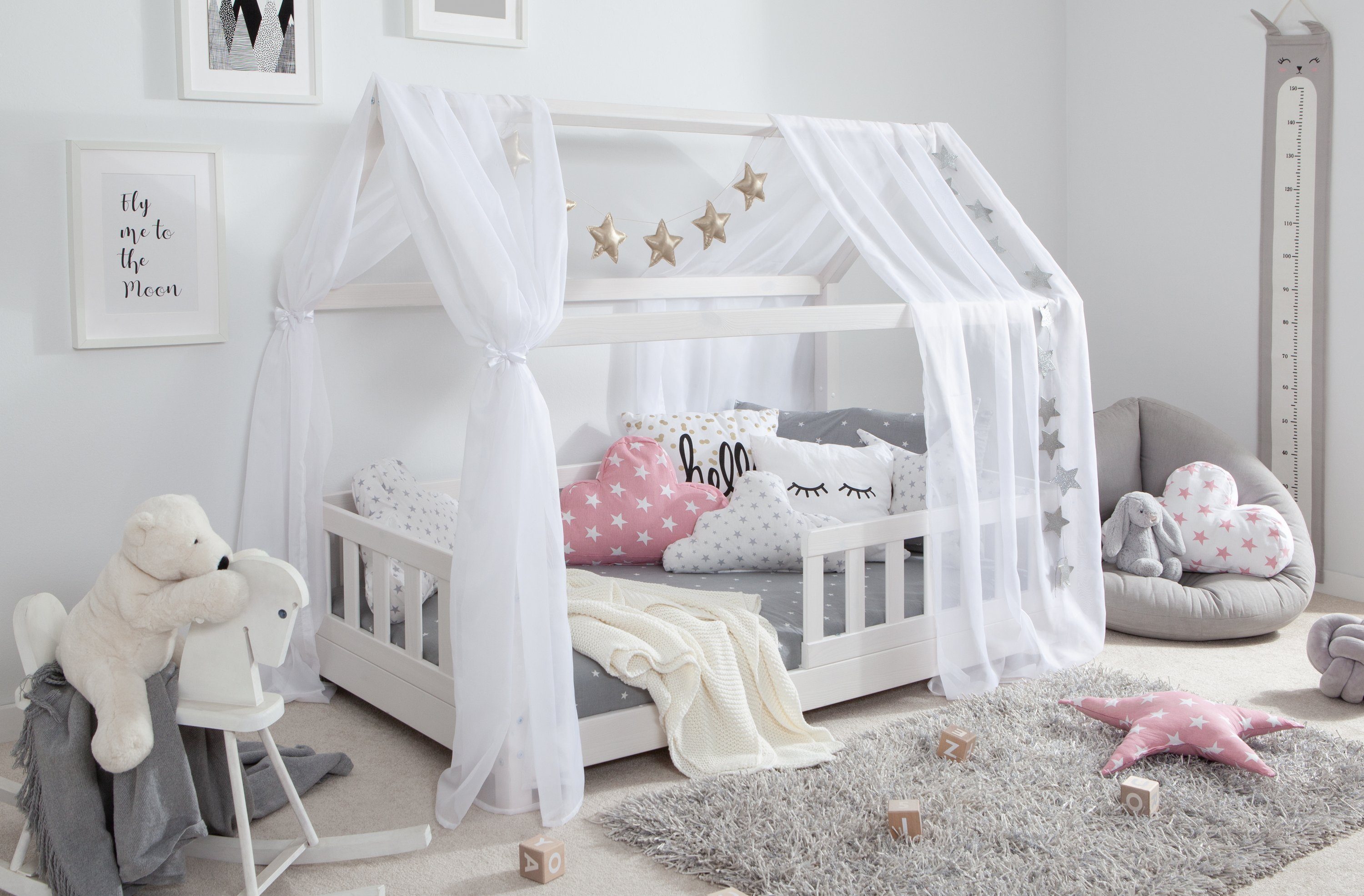 Ticaa Betthimmel Tüll-Set für Hausbett "Kay" weiß