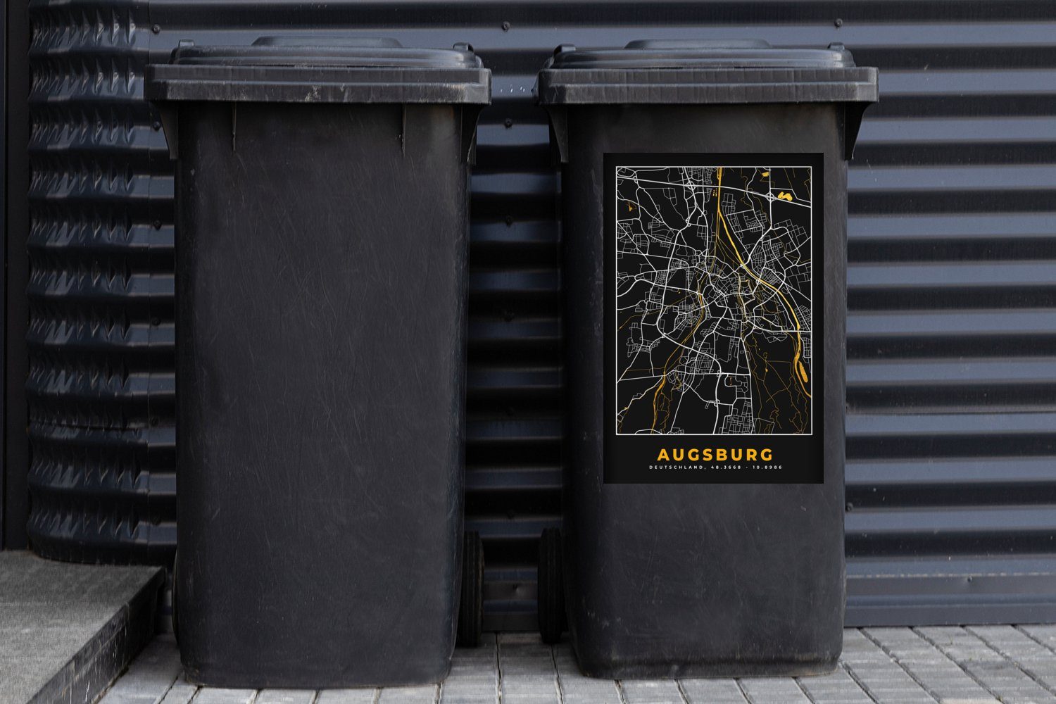 - (1 Mülltonne, Augsburg - - Wandsticker Stadtplan St), Deutschland Mülleimer-aufkleber, Sticker, Gold MuchoWow Container, Abfalbehälter Karte -
