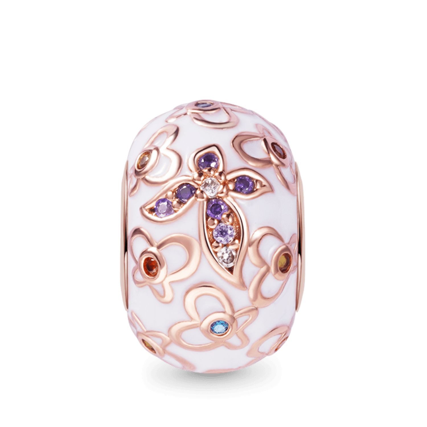 Bead Gnoce Charm Stopper mit Blumen FMC008 Silber rosévergoldet