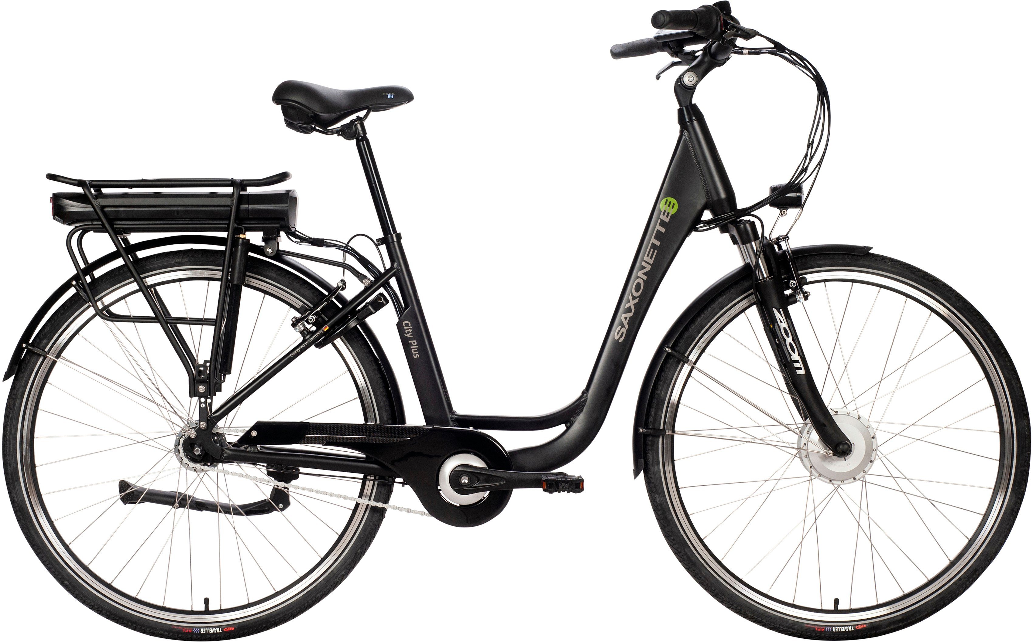 Akku, SAXONETTE 468 Plus, E-Bike City Frontmotor, 7 Akku-Ladegerät) Gang, Wh (mit Nabenschaltung,