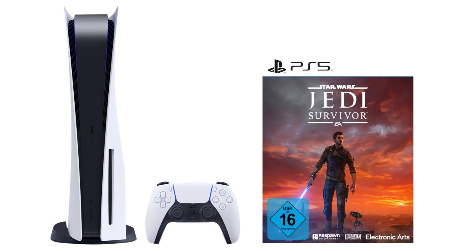 Playstation Sony PS5 Konsole Disk Laufwerk + Star Wars Jedi: Survivor, Blu-ray Disc Version - Playstation Bundle Set