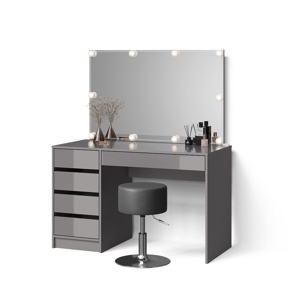 Livinity® Schminktisch Imola, Grau, mit LED Beleuchtung und Hocker günstig online kaufen