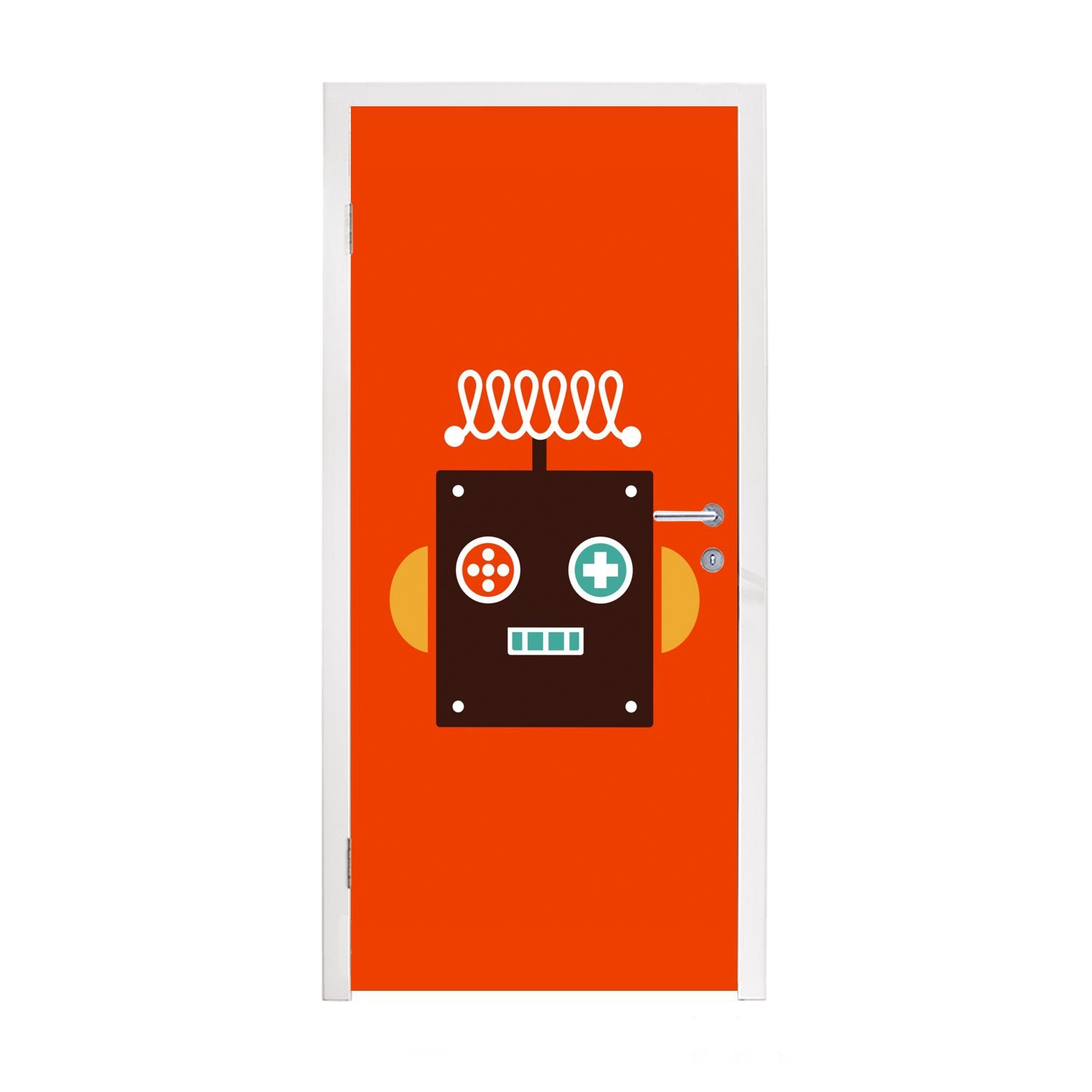 MuchoWow Türtapete Roboter - Formen - Gesicht - Orange - Jungen - Kinder, Matt, bedruckt, (1 St), Fototapete für Tür, Türaufkleber, 75x205 cm