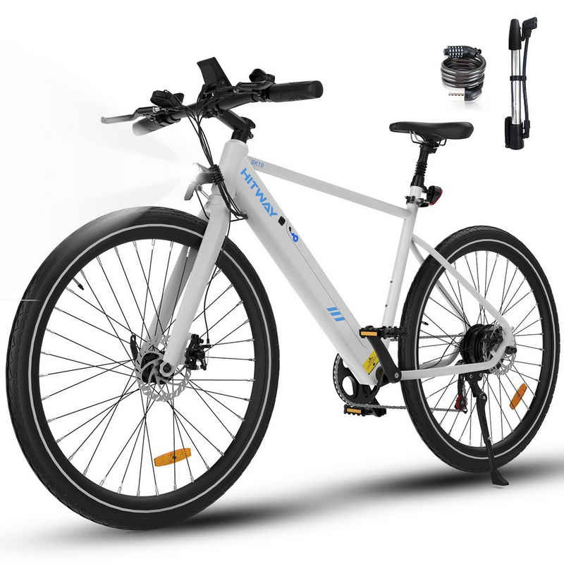 HITWAY E-Bike 27.5 Zoll Elektrofahrrad,250W/36V/12AH,25 Grad,40 km–80 km, 7 Gang Shimano, Kettenschaltung, Heckmotor, 432 Wh AKKU, nur 20 kg Fahrradpumpen und Fahrradschlösser für 170-190cm