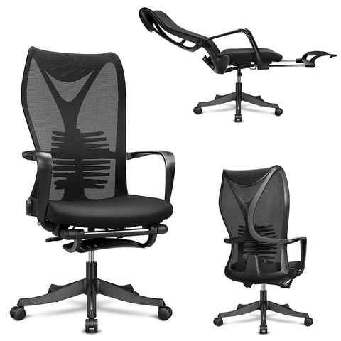 MFAVOUR Chefsessel Bürostuhl Ergonomisch, Schreibtisch mit Fußstütze, Verstellbarer Stuhl, Tragkraft 150 kg (Dunkles Schwarz)
