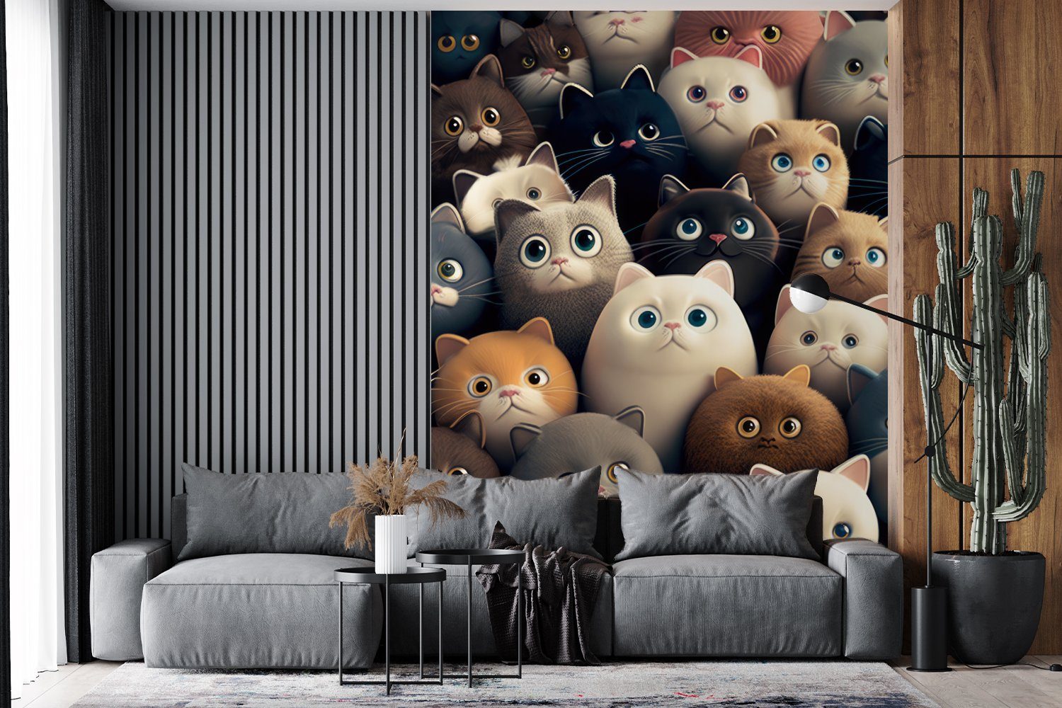 MuchoWow Fototapete Katzen - Katze - - Tiere St), - Wohnzimmer, Jungen, für Mädchen Wandtapete Tapete - Montagefertig bedruckt, Vinyl (4 Matt, Design