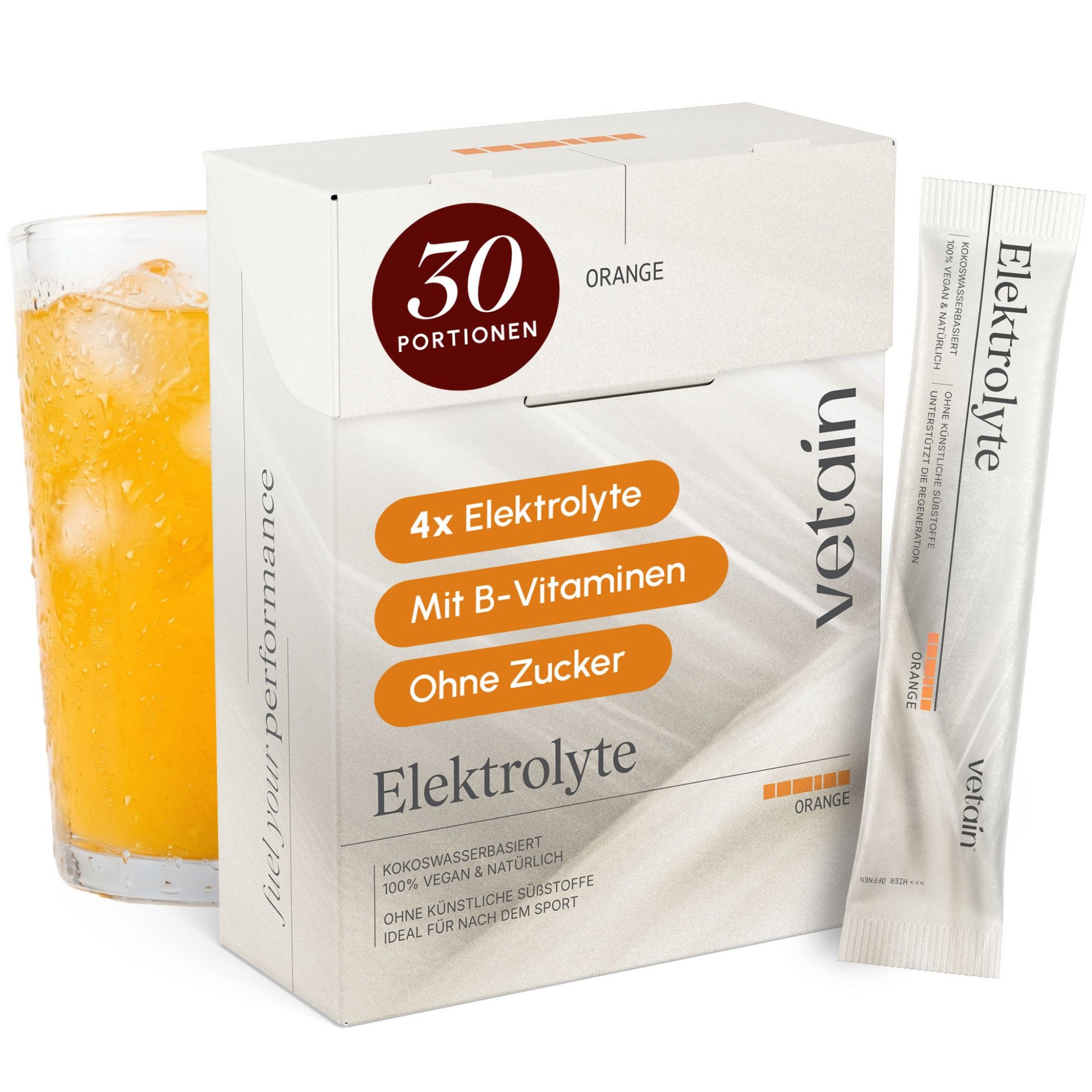 VETAIN VETAIN Elektrolyte Pulver + 4 Vitamine – Kokoswasserbasiert Pulver, 30 er, 100% Vegan, ohne künstliche Süßungsmittel