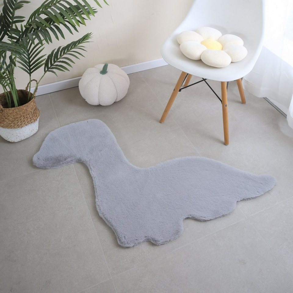 Teppich Dino Form, HomebyHome, Läufer, Höhe: 25 mm, Teppich Plüsch  Einfarbig Dino-form Kunstfell Kinderzimmer