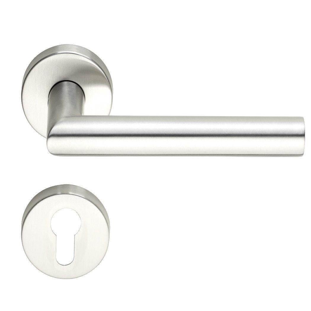 MeinTürgriff Drückergarnitur Toulouse Edelstahl Türgriff für Innentüren L-Form Rosettengarnitur PZ, 1-tlg., Türdicke: 38-42 mm, Vierkantmaß: 8 mm