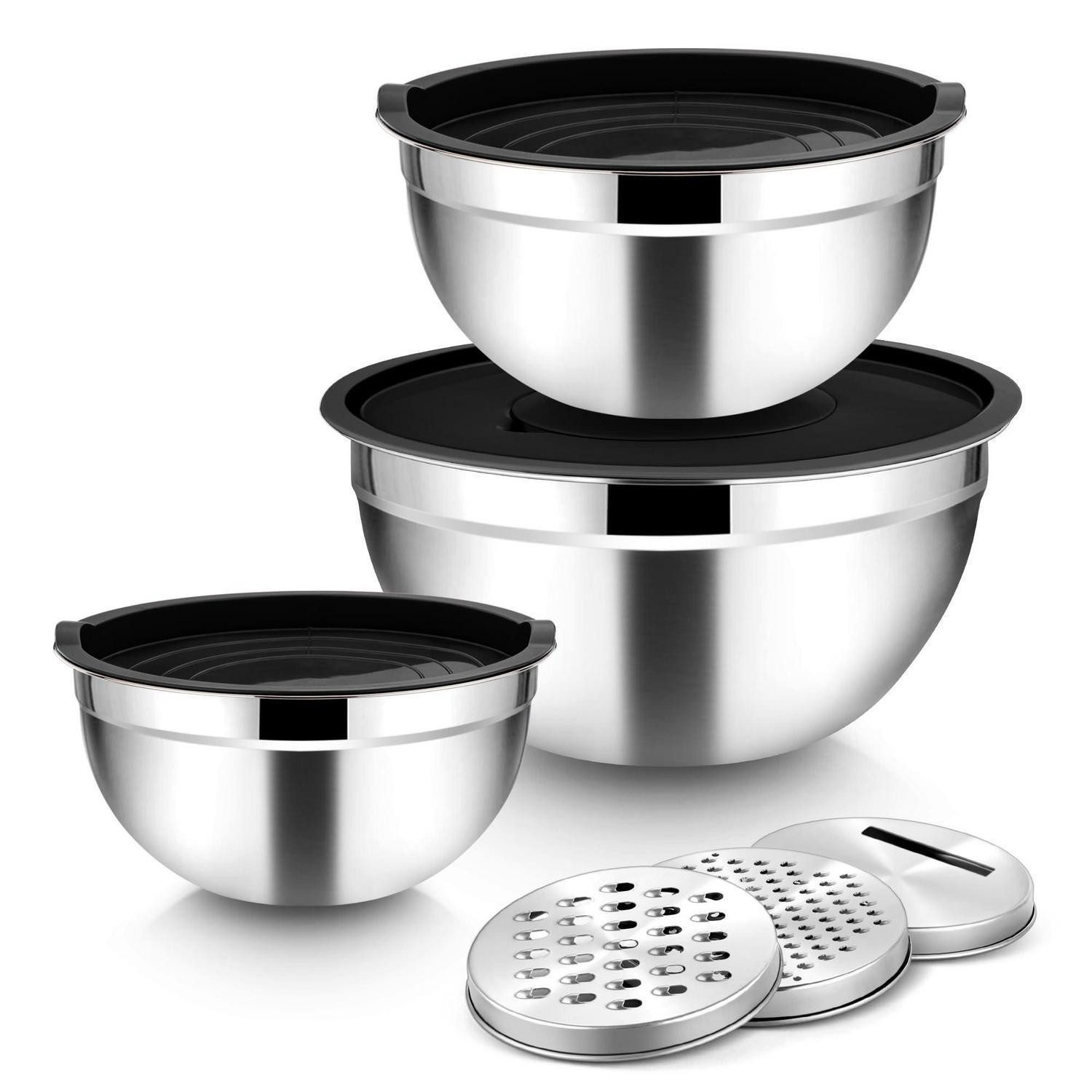 LuxusKollektion Rührschüssel 3-tlg. Edelstahl Schüssel Set mit Deckel, Metall