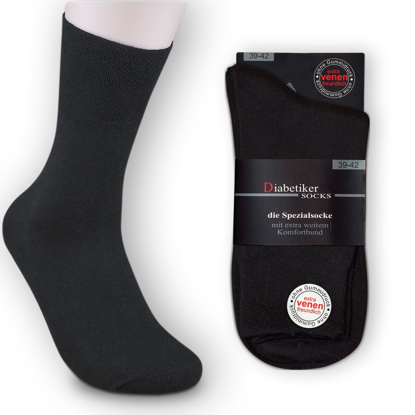 Die Sockenbude Diabetikersocken EXTRA garantiert VENENFREUDLICH 3-Paar, grau (Bund, Gummi schwarz) ohne blau