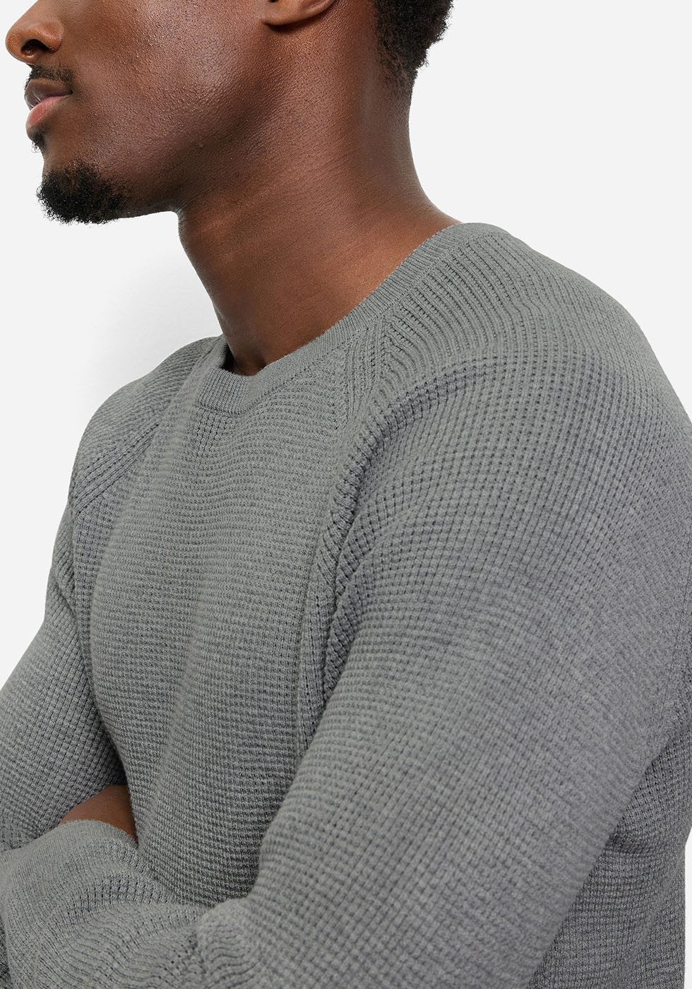 OLYMP Rundhalspullover Waffle Structure Rundhals, casual, unifarben, regular fit
