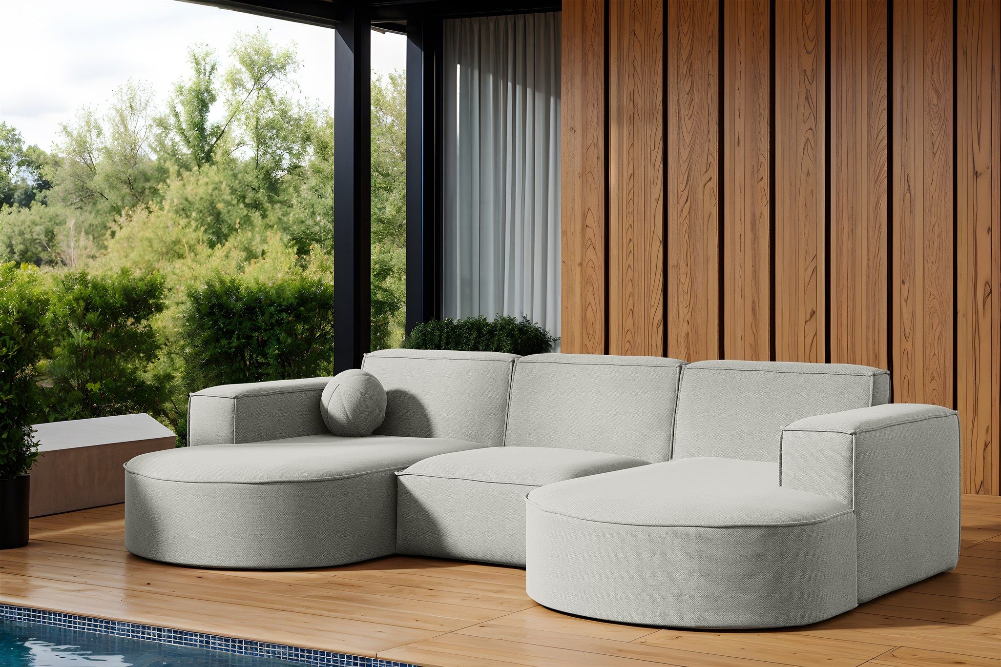 Fun Möbel Loungesofa Gartenmöbel Gartensofa Ecksofa U-Form SUNDAY, inkl. 1 Zierkissen, Wetterfester Stoff
