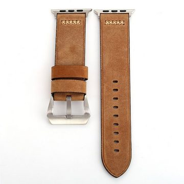 Wigento Smartwatch-Armband Echt-Leder Armband für Apple Watch Serie 1 / 2 / 3 42 mm Khaki