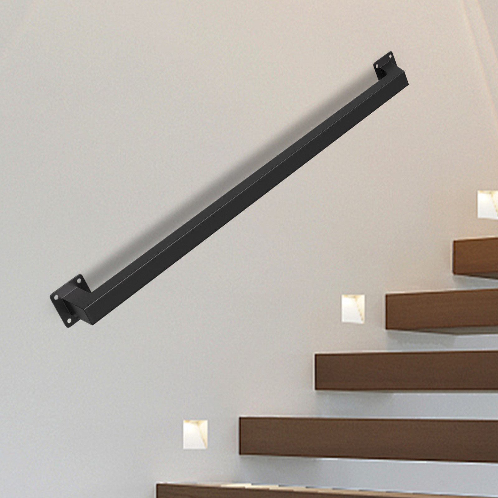 Clanmacy Treppengeländer 80 cm Schwarz, aus Eisen, 30 x 30 mm, einteilig, für Treppe und Flur