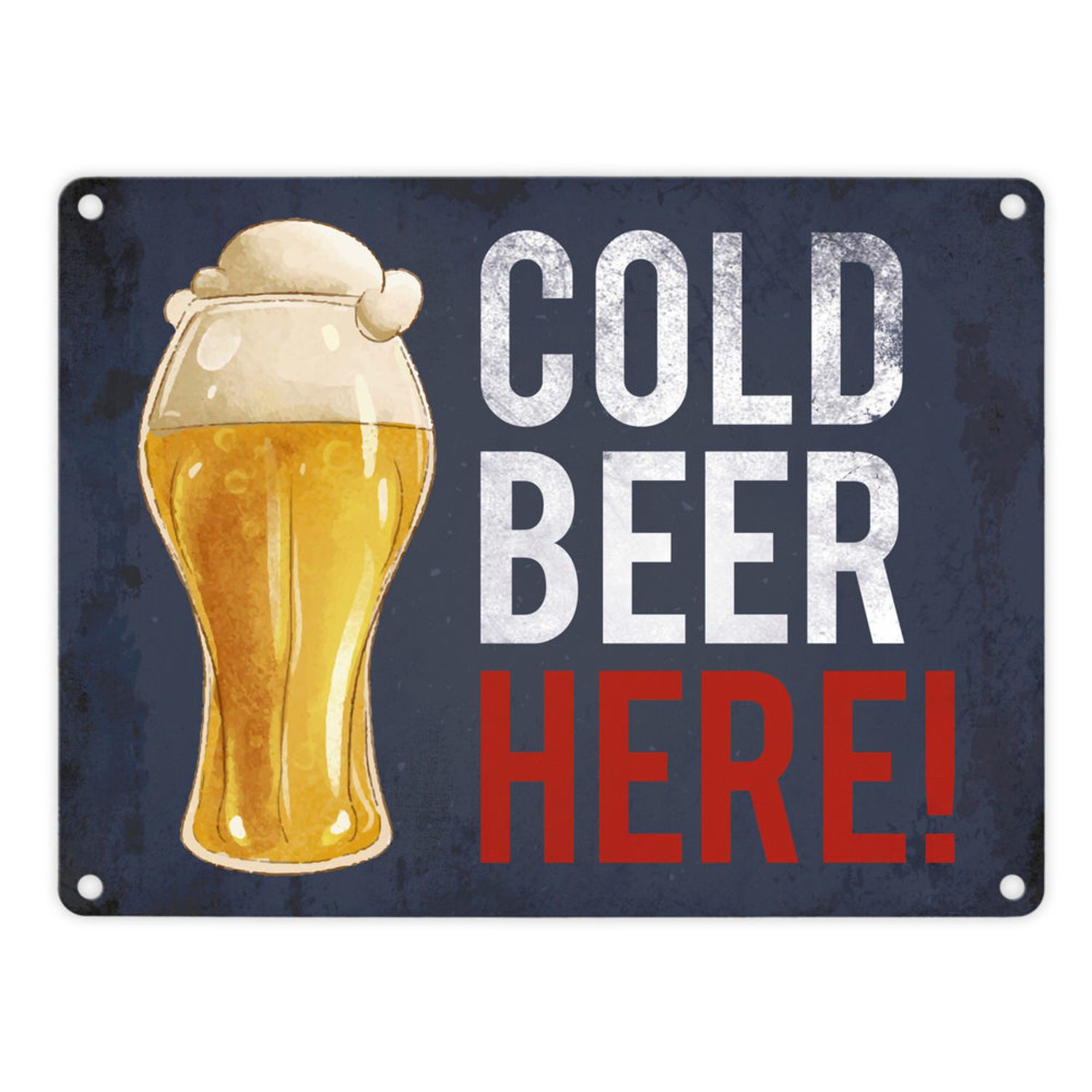 Metallschild Metallschild mit Bier Motiv und Spruch: Cold Beer Here! Blechschild