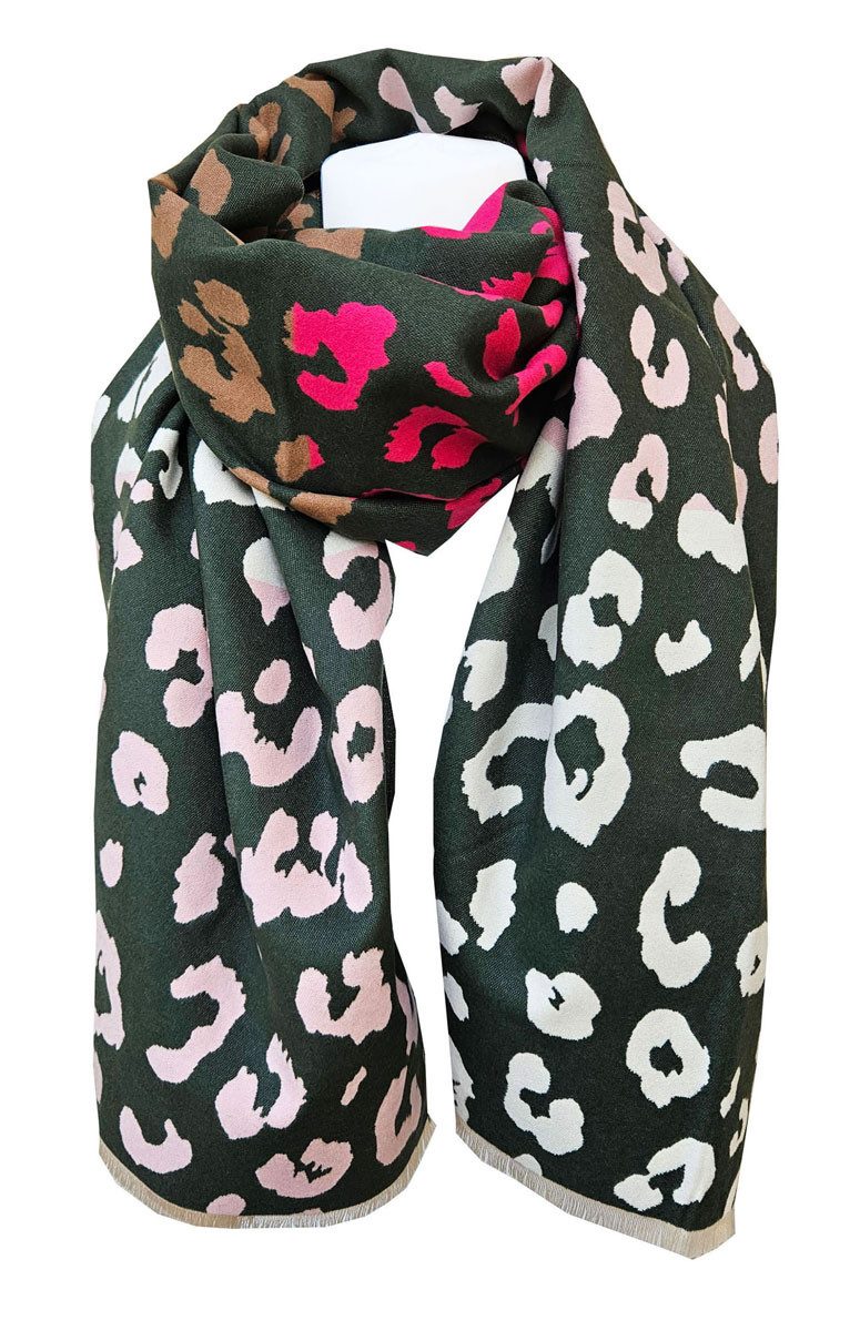 Schal SAISON weicher Schal Leo Farbwechsel Dunkelgrün Beige Fransen günstig online kaufen