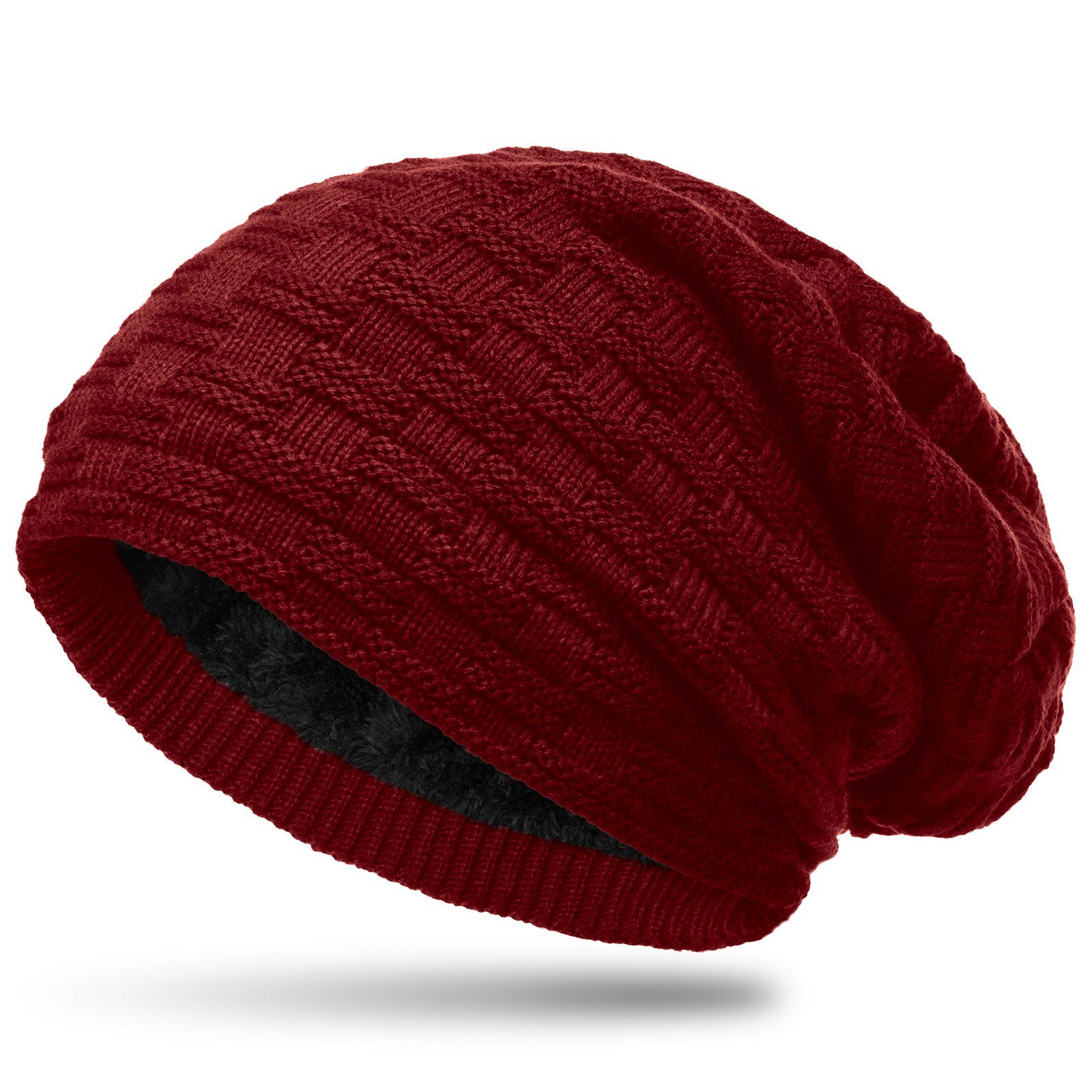 Caspar Beanie MU133 warme Feinstrick Mütze mit weichem Fleece Innenfutter weinrot