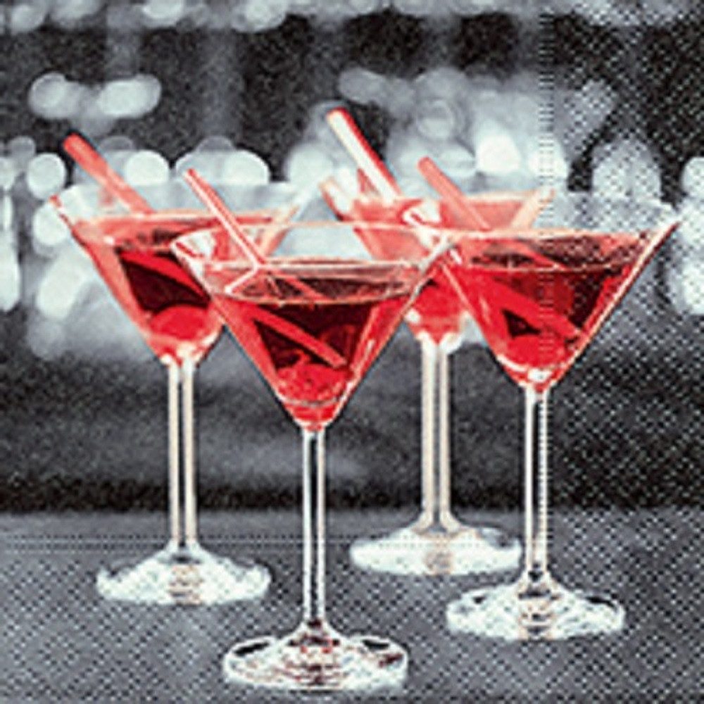 Paper+Design Papierserviette 20 COCKTAIL SERVIETTEN 25x25cm. Rote Cocktail- Gläser/RED MARTINI