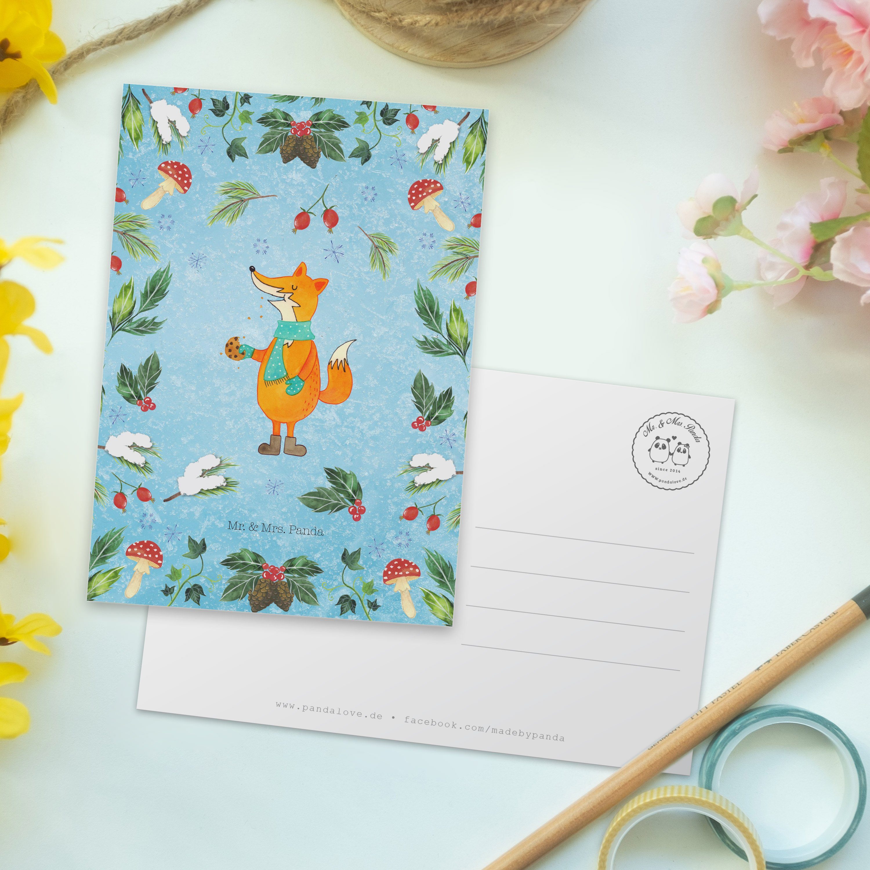 Mr. & Mrs. Panda Postkarte - Geschenk, Geschenkkarte, Einladung Eisblau - Fuchs Winter, Keksdose
