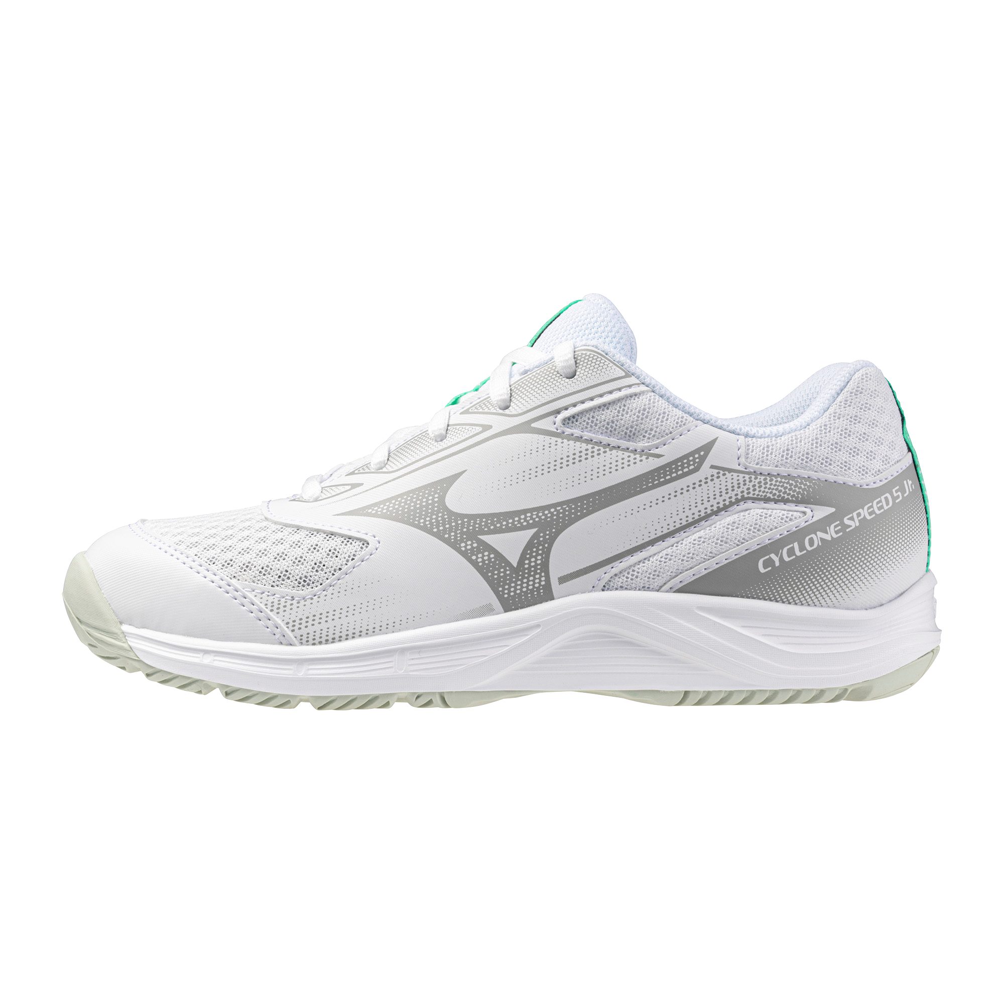 Mizuno SHOE CYCLONE SPEED 5 JNR White/Black/FrozenEmerald Hallenschuh
