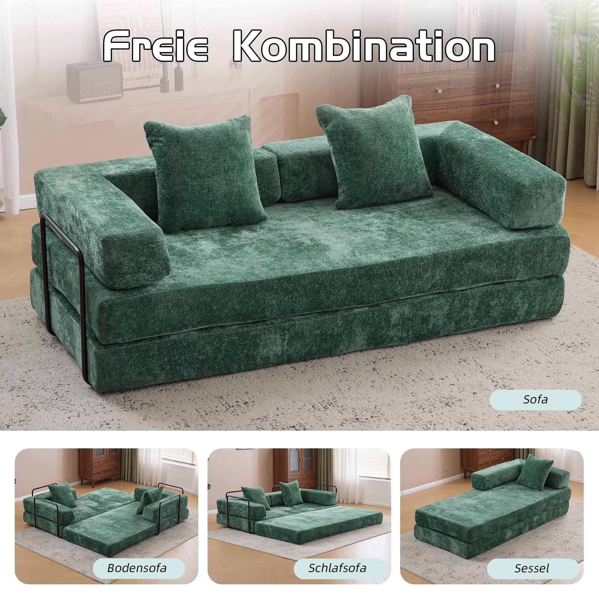 Vankel Loungesofa 4-in-1 Wohnzimmers sofa mit Schlaffunktion – faltbares Sofa, Platzsparendes Design für kleine Räume – Sofa, Liege und Bett in einem – Bild 4 von 5