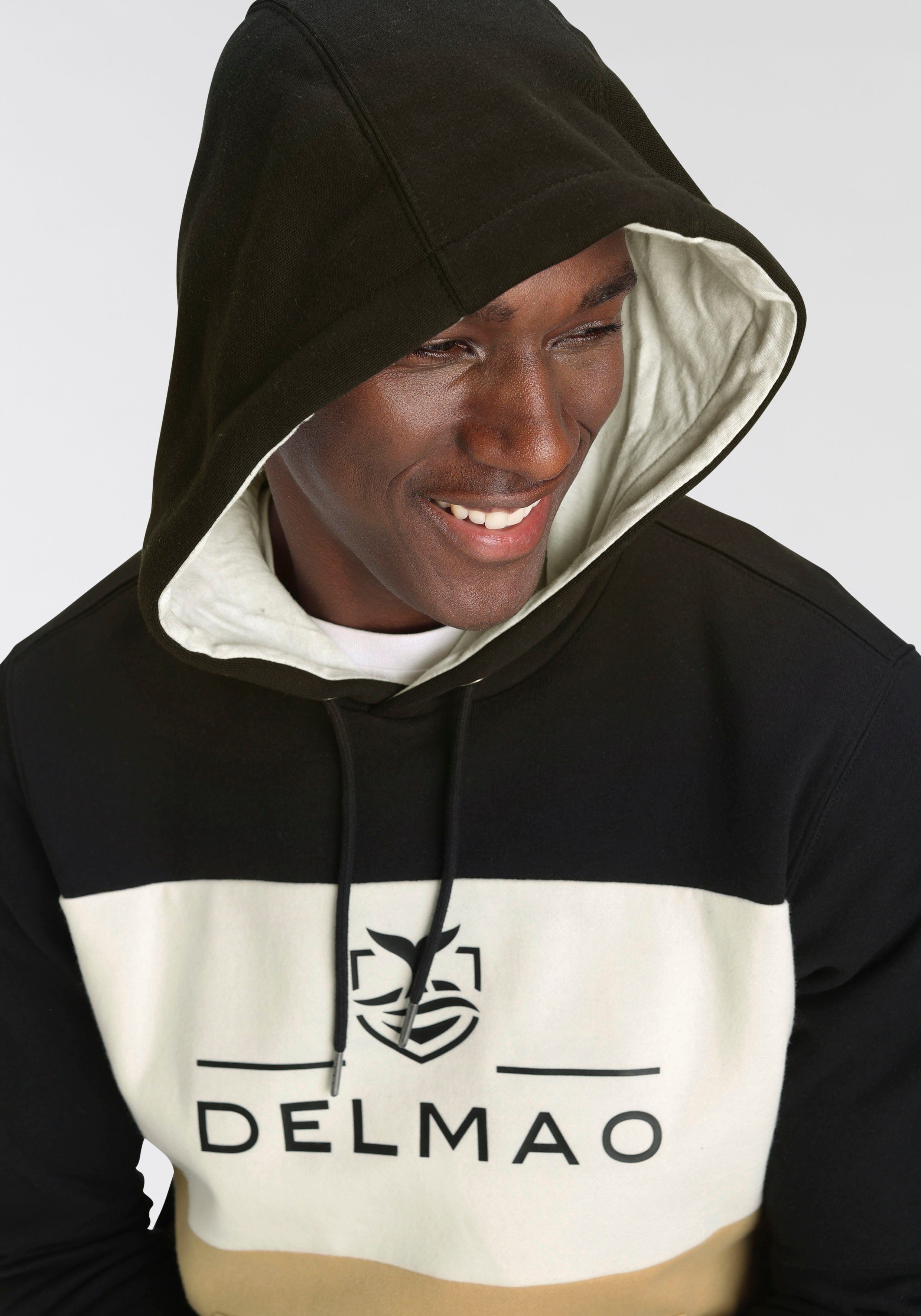 DELMAO Kapuzensweatshirt Langarm, lockere Passform, Colourblocking-Optik, mit Kapuze