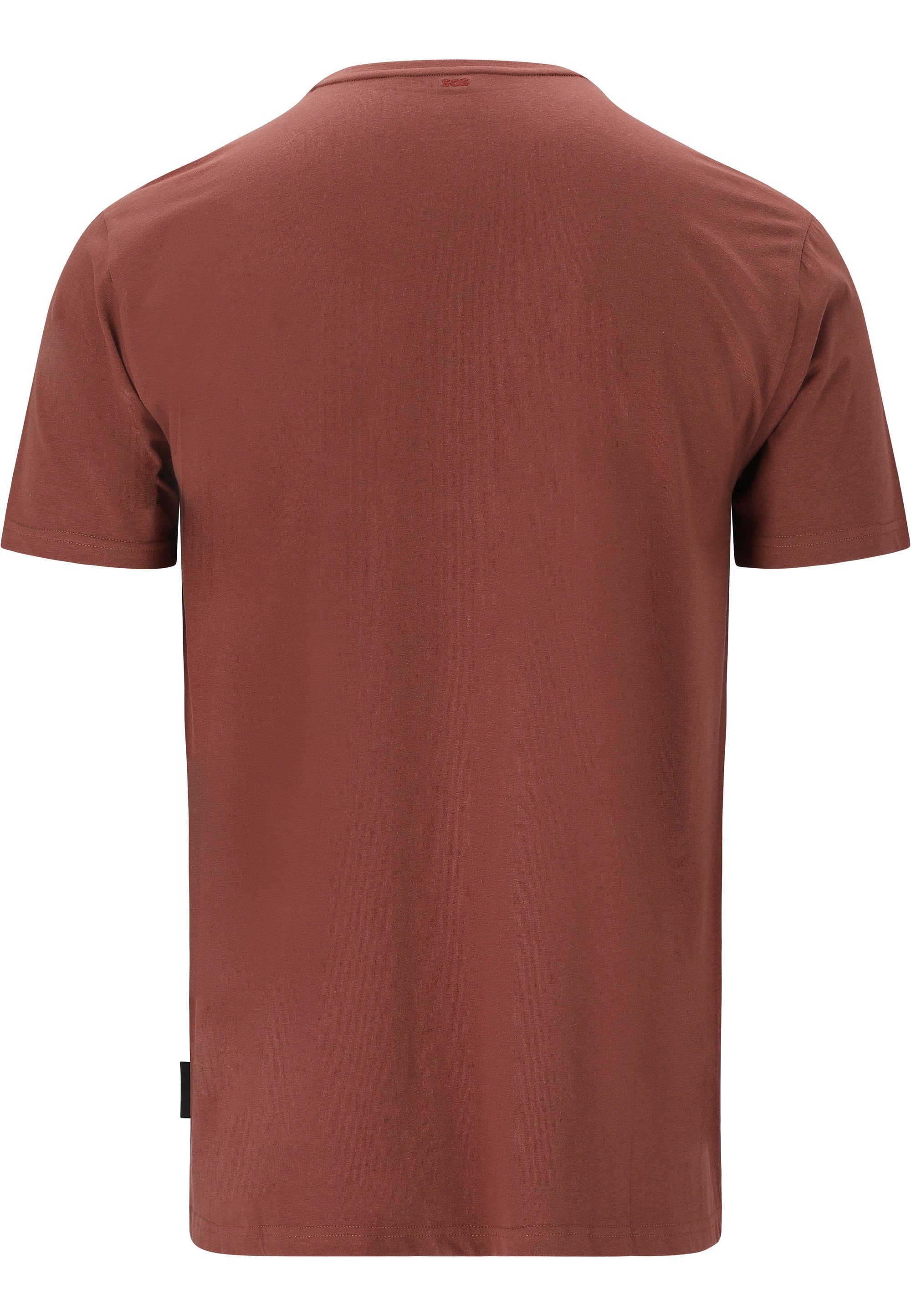 der Markenlogo SOS T-Shirt mit aufgesticktem cognac Front auf Kobla (1-tlg)