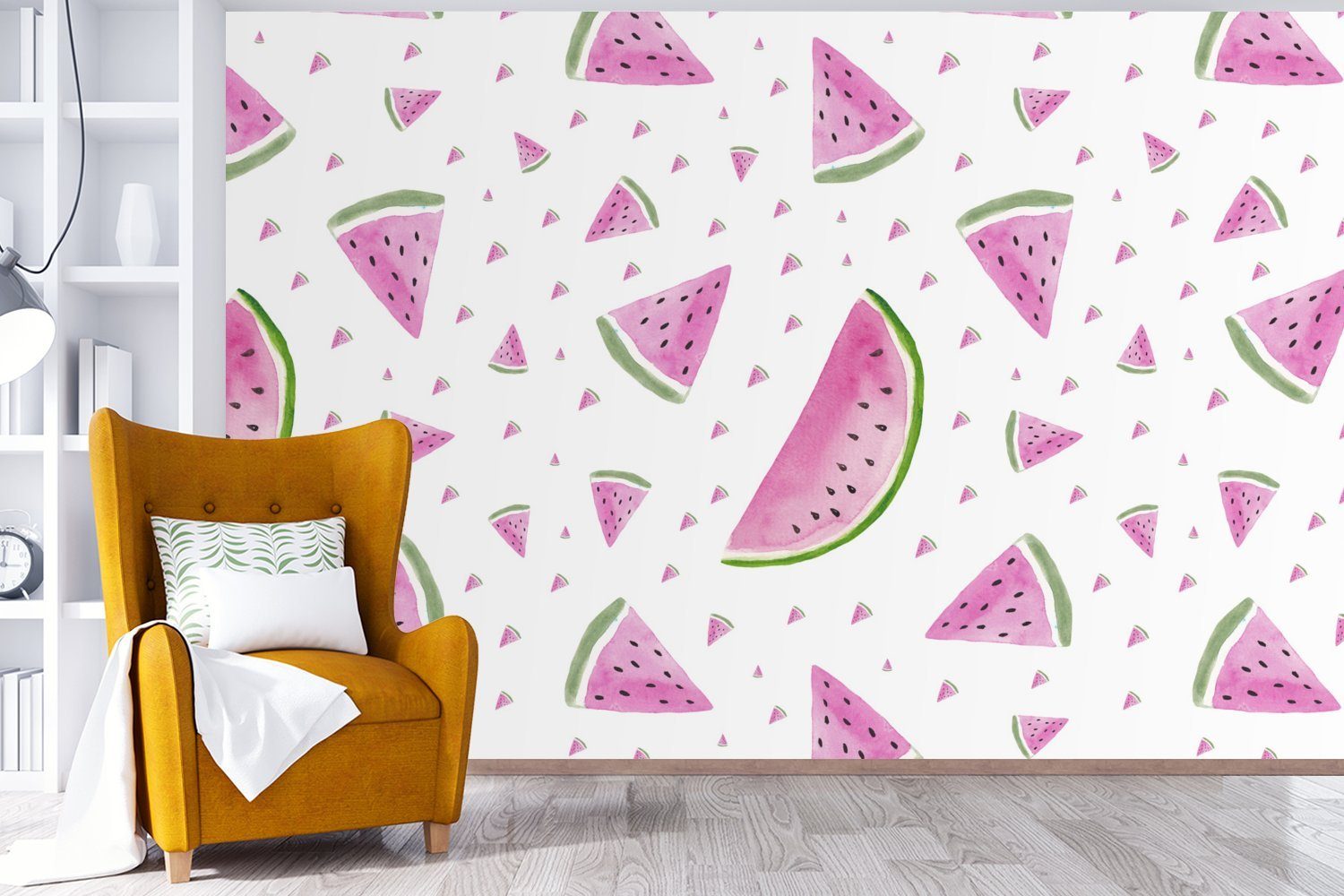 Wallpaper (6 Fototapete Wassermelone Matt, Vinyl Kinderzimmer, für St), - Schlafzimmer, Tapete - MuchoWow Pastell, Muster bedruckt, Wohnzimmer,