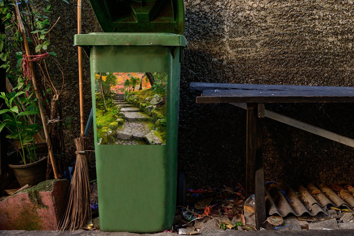 Mülleimer-aufkleber, Kröte St), Mülltonne, Moos Sticker, Wandsticker MuchoWow - - Steine (1 - Abfalbehälter - Container, Natur Japanisch