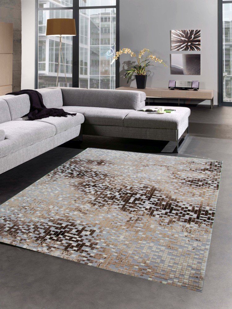 Carpetia Teppich Teppich modern Wohnzimmer Teppich Mosaik grau braun beige, rechteckig, Höhe: 13 mm