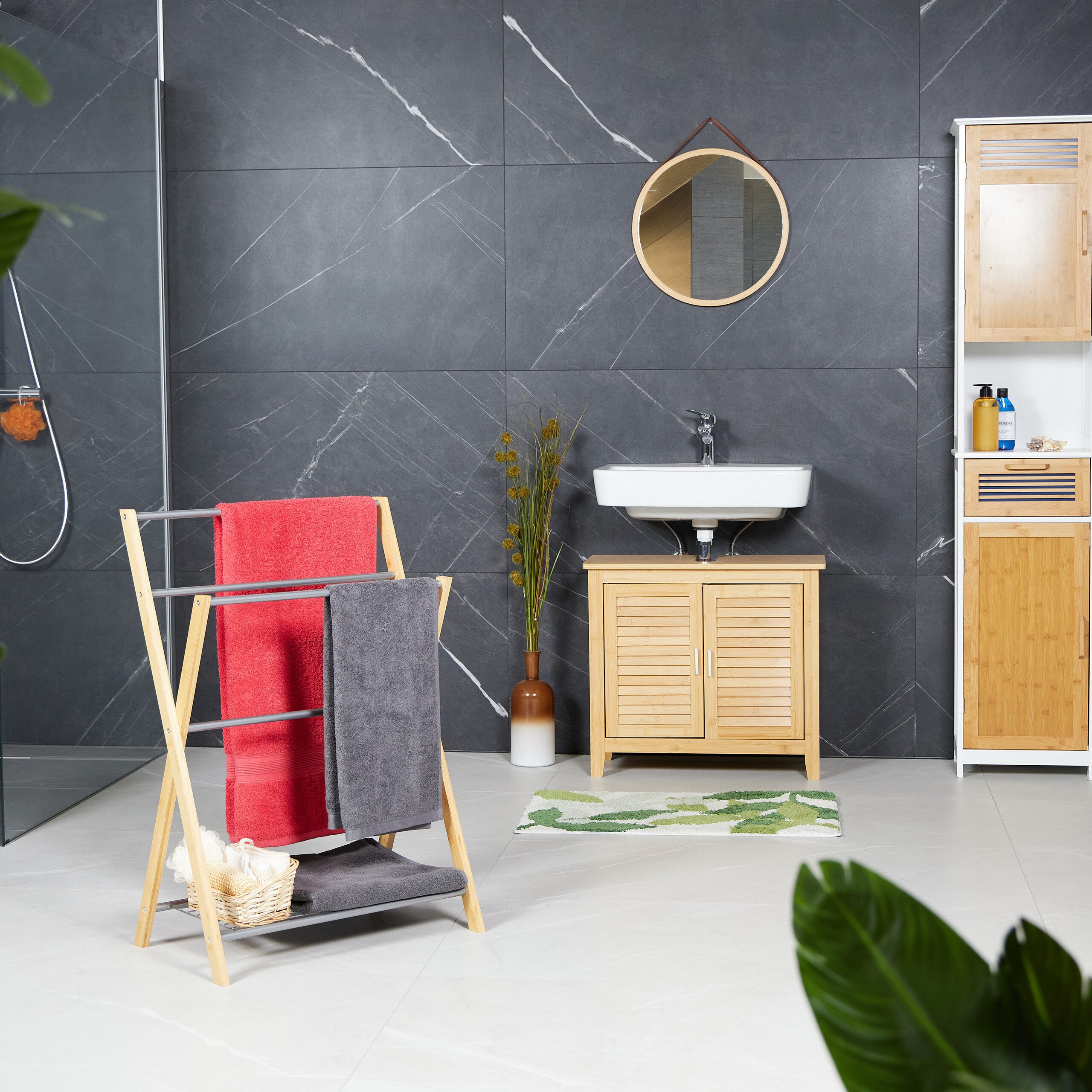 relaxdays Handtuchständer Handtuchhalter mit Ablage Bambus günstig online kaufen