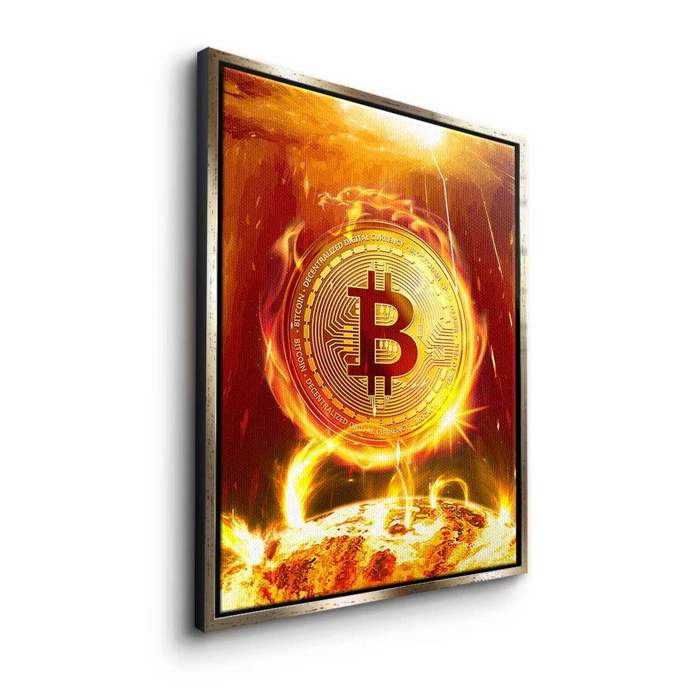 DOTCOMCANVAS® Bitcoin Trading Leinwandbild on Fire - Rahmen Crypto Premium - Leinwandbild - Motivatio - on Fire, Bitcoin ohne