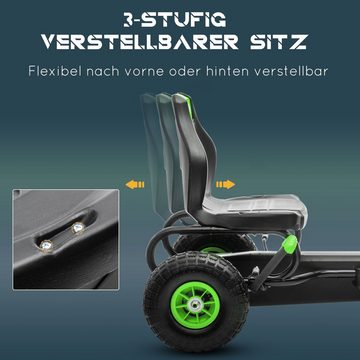 HOMCOM Go-Kart Kettcar Tretauto mit Gummireifen, für Kinder ab 5 Jahren, Grün+Schwarz, 121L x 58B x 61H cm