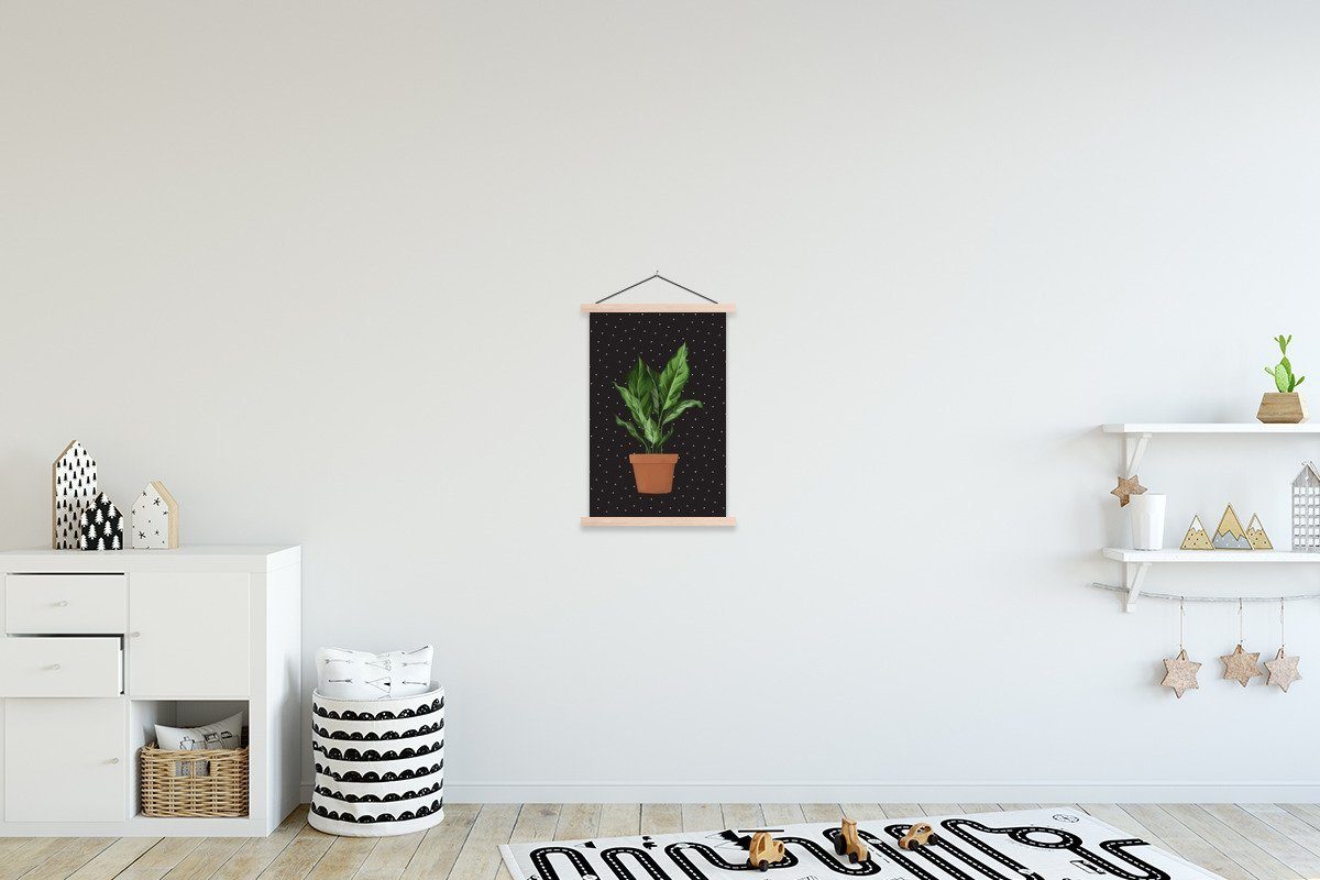 MuchoWow Poster Zimmerpflanzen - Blumentopf - Dots, (1 St), Posterleiste, Textilposter für Wohnzimmer, Bilderleiste, Magnetisch | Poster