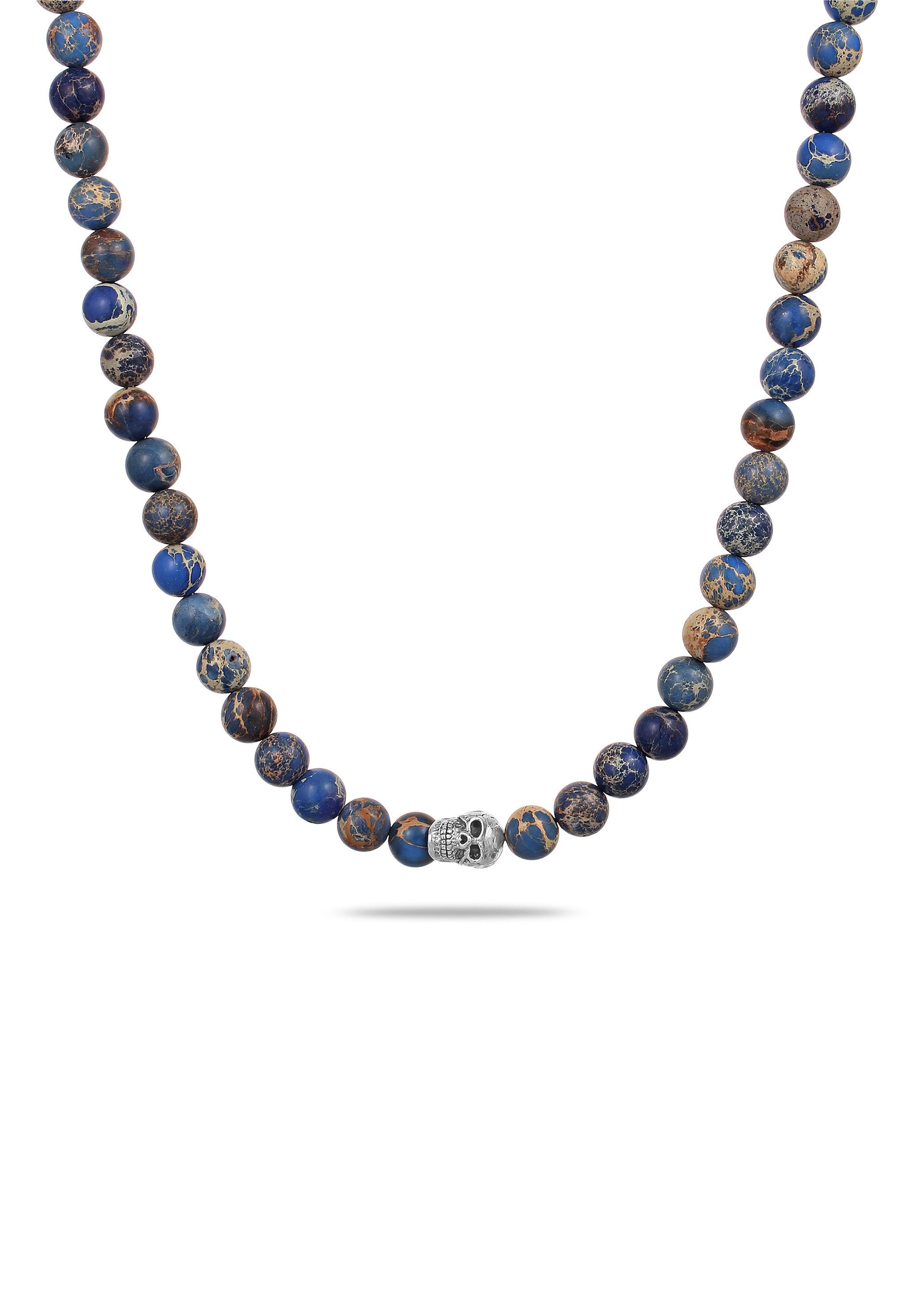 Silberkette Steinkette Totenkopf Achat Blau 925 Sterling Silber