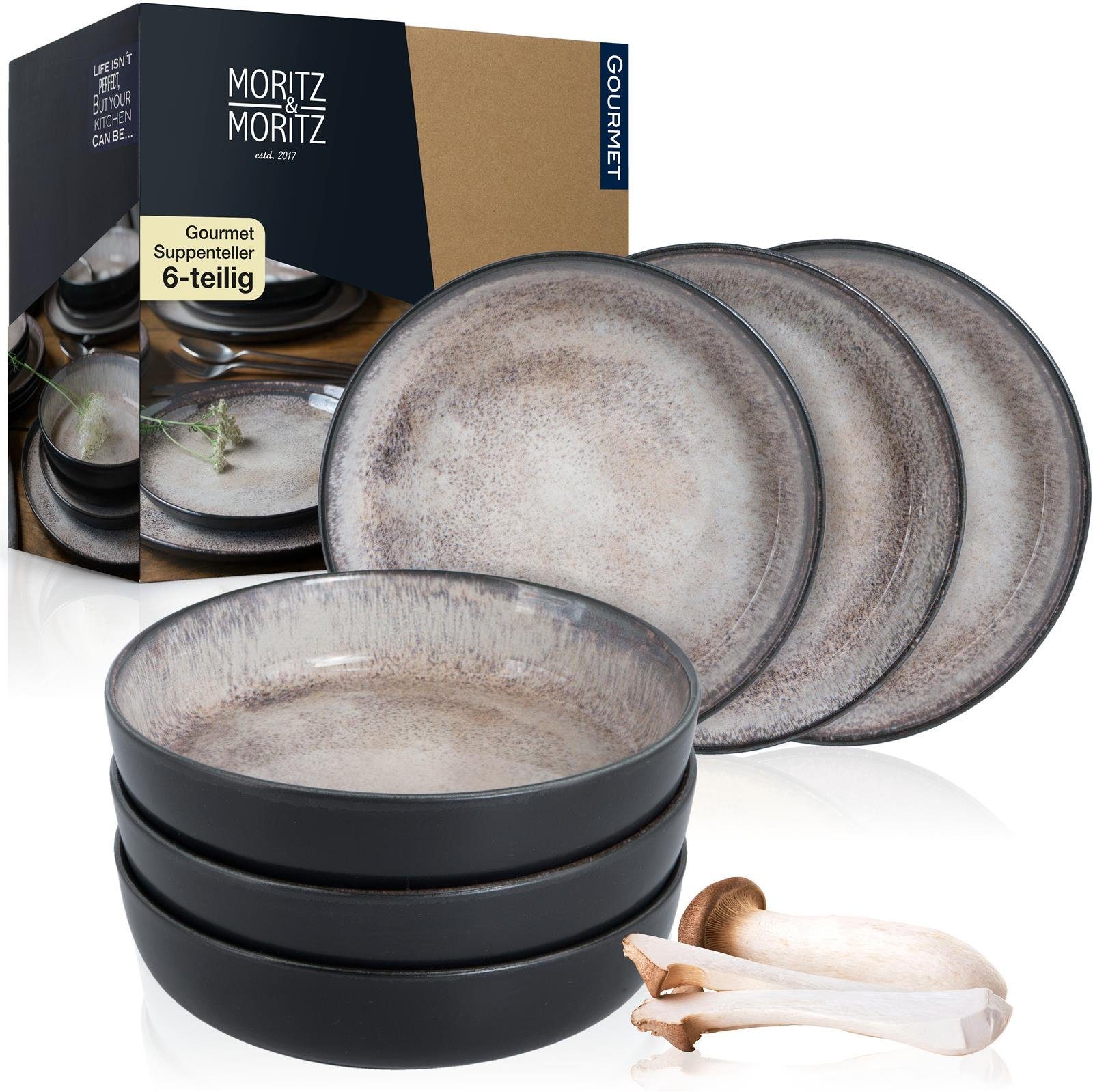 Moritz & Moritz Tafelservice VIDA Суповая тарелка Beige (6-tlg), 6 Personen, Porzellan, Bowl Schüssel für 6 Personen