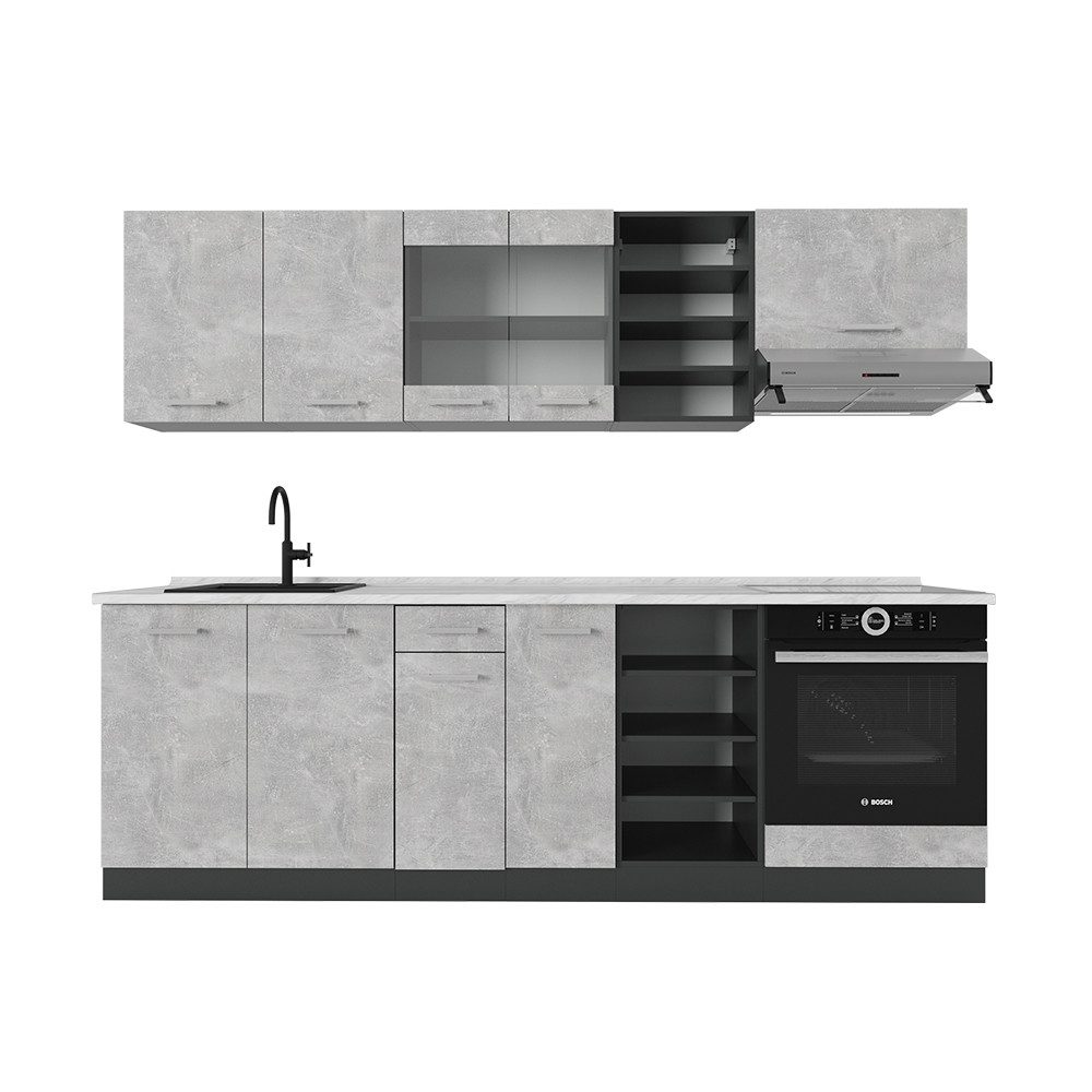 Vicco Küchenzeile R-Line, Beton/Anthrazit, 240 cm, günstig online kaufen