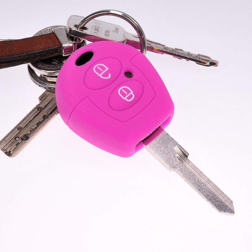 mt-key Schlüsseltasche Autoschlüssel Softcase Silikon Schutzhülle Pink, für VW SEAT Skoda T4 Fox Sharan Polo Cordoba 2 Tasten Fernbedienung