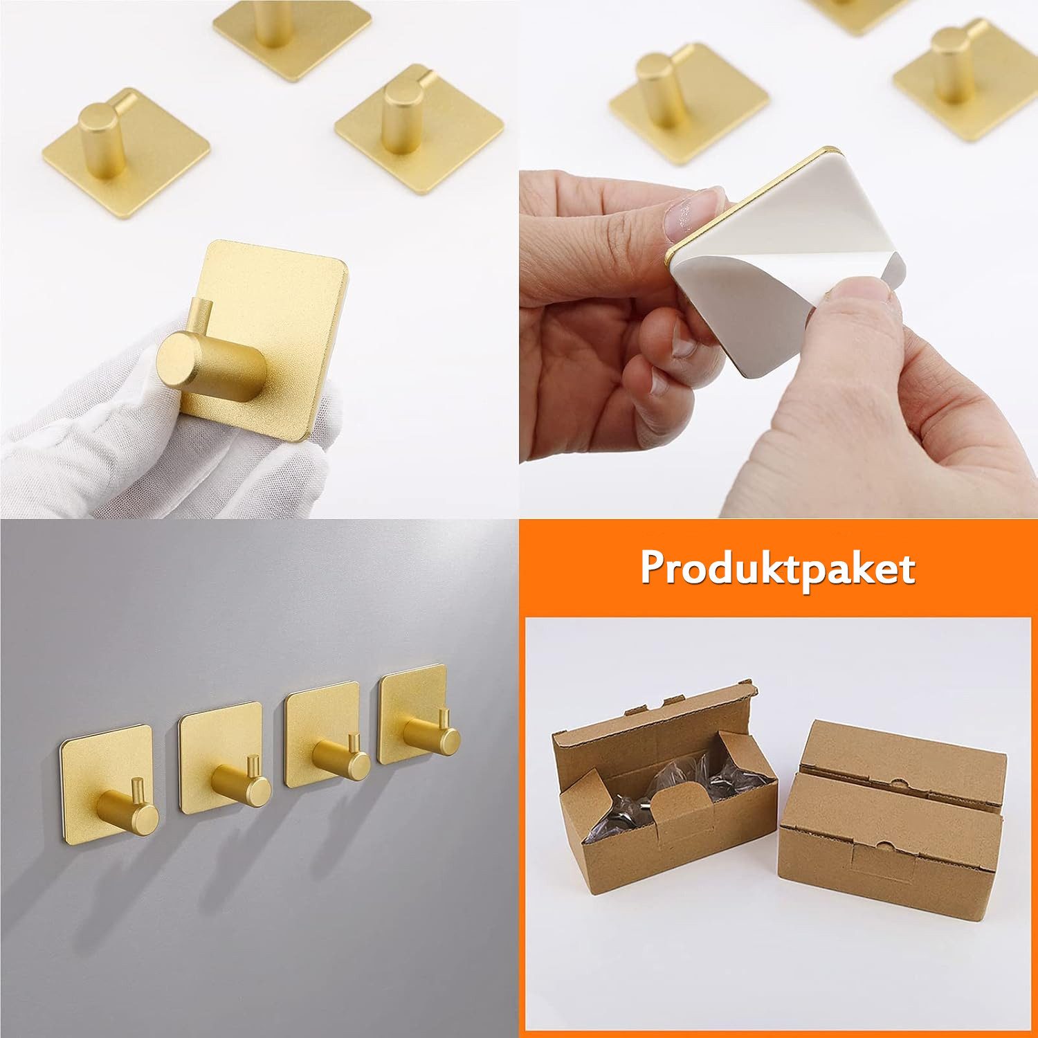 TUWENA Handtuchhaken 4 Stück Klebehaken Handtuchhalter Wandhaken Ohne Bohren aus Edelstahl, (4-St), Ideal für Hotel Küche Büro, als praktische Klebehaken