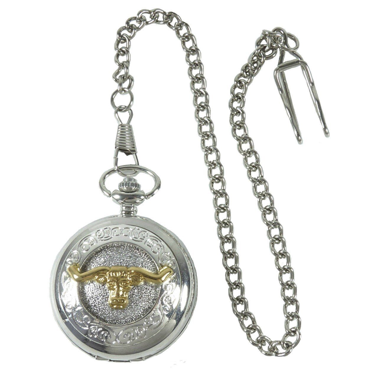 Westernlifestyle Taschenuhr mit Sprungdeckel und Kette Longhorn
