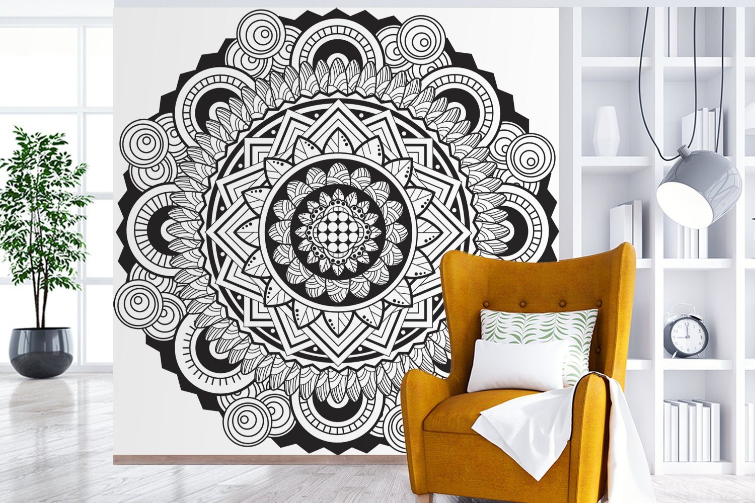 für Vinyl bedruckt, MuchoWow oder verschnörkelt, St), Wandtapete Matt, Wohnzimmer Tapete Fototapete (5 Schlafzimmer, Mandala