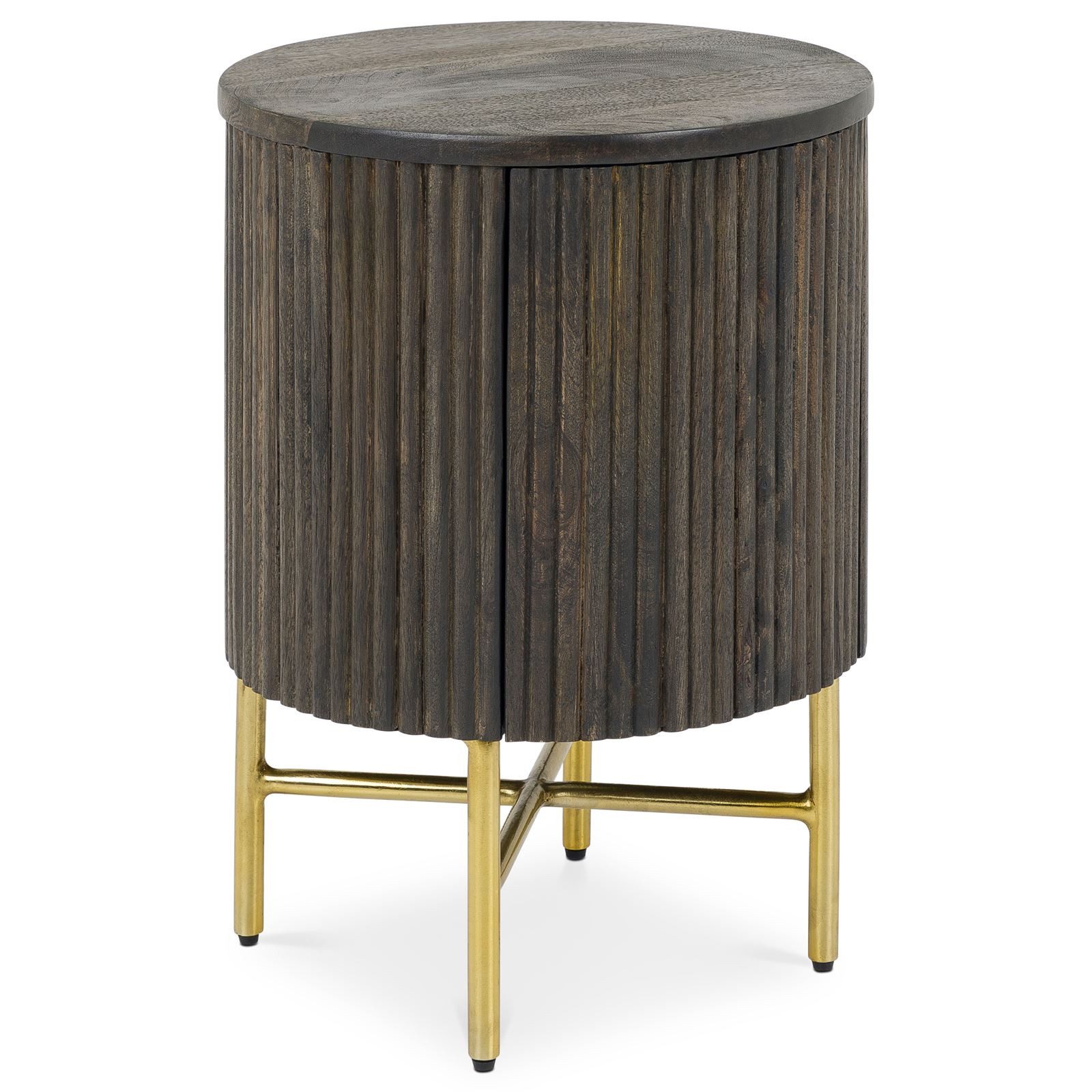 IDIMEX Nachttisch FLUTED, Beistelltisch rund 40 cm mit Lamellen-Optik aus Mangoholz Braun