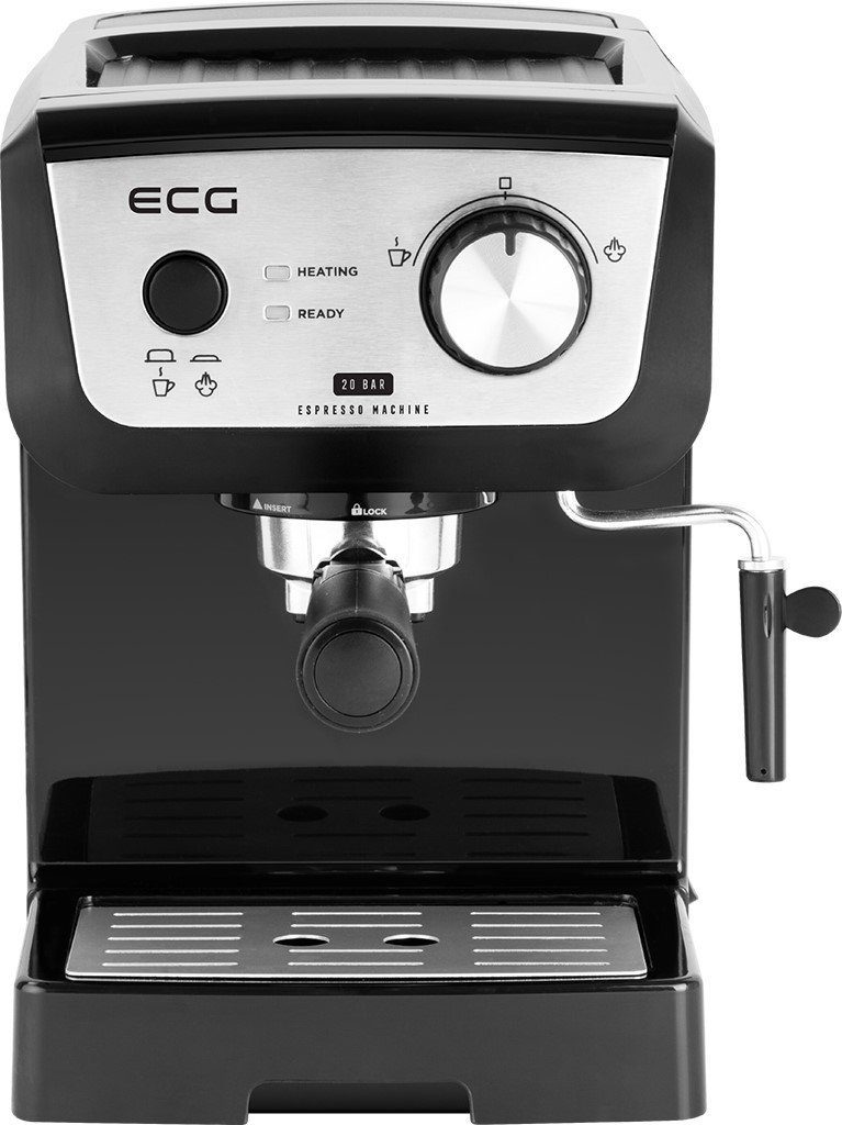 ECG Siebträgermaschine, 1.25l Kaffeekanne, Edelstahlfilter, Rutschfeste Füße, Edelstahlfilter für 1 oder 2 Tassen