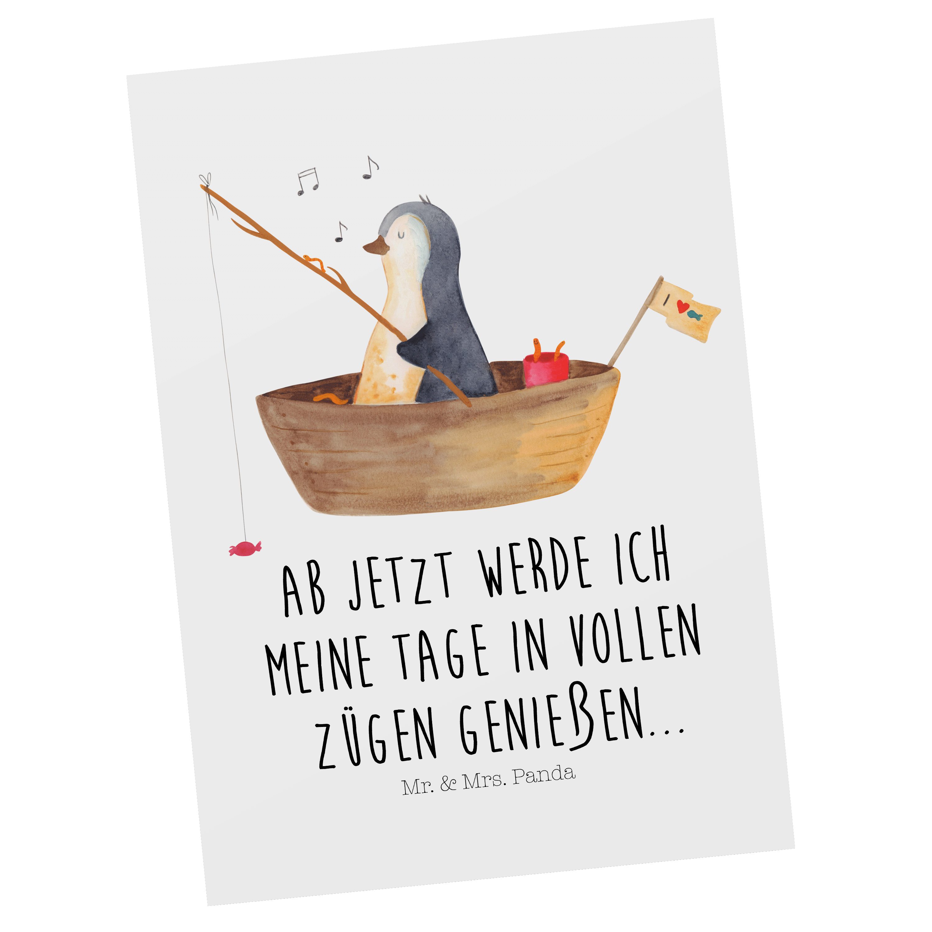 Mr. & Mrs. Panda Postkarte Pinguin Angelboot - Weiß - Geschenk, Grußkarte, Angeln, Trennung, Ges