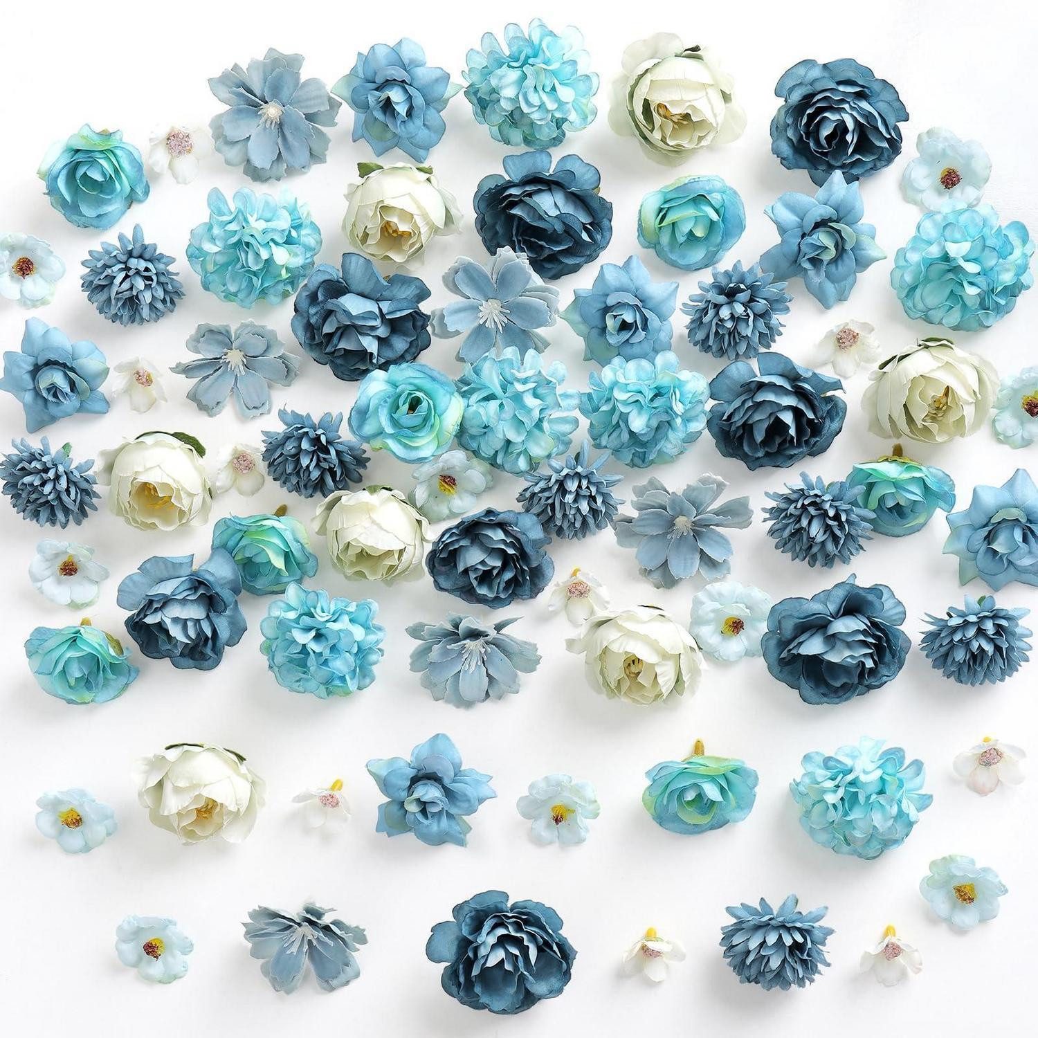 Kunstblume 100 Kunstblumen klein Bastelset 9 Typen 2-4.8cm blau, LuxusKollektion