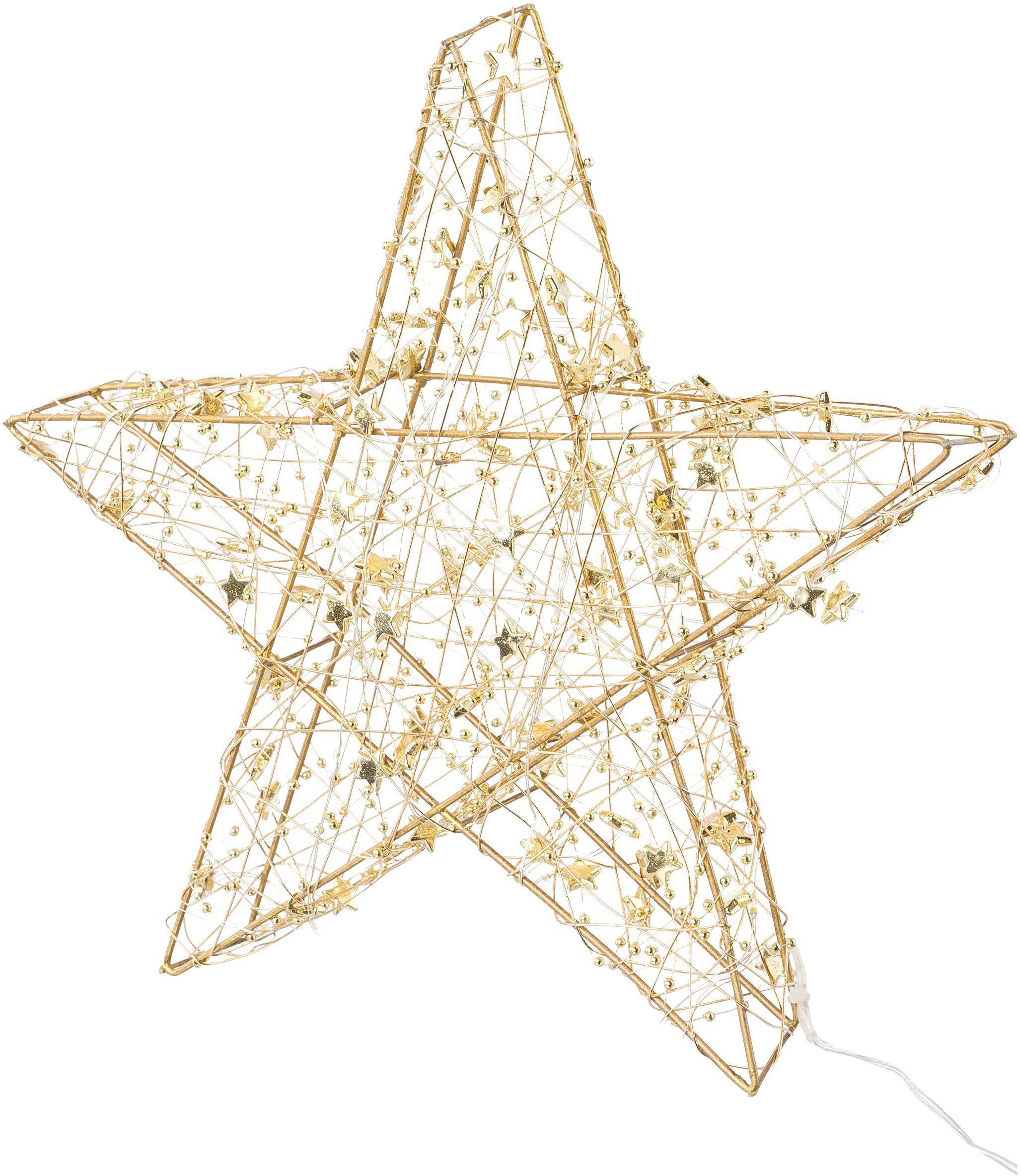 30 cm, Ø Weihnachtsstern, Weihnachtsdeko, mit LED Stern mit LED Draht, Timerfunktion LED's, fest 30 Timerfunktion, goldfarben integriert, aus light Creativ