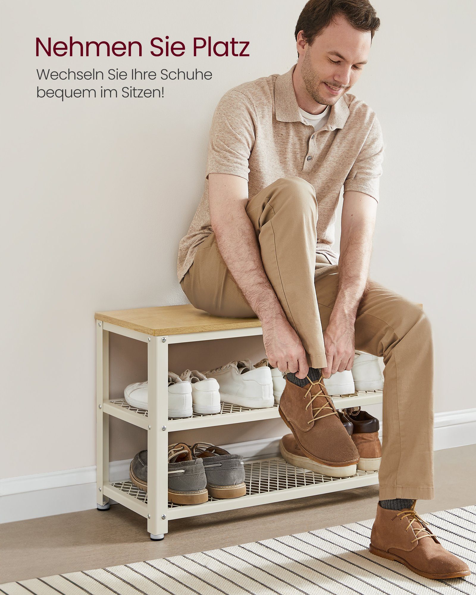 VASAGLE Schuhbank Schuhregal mit 2 Gitterablagen, für Eingangsbereich, Flur, Wohnzimmer, Aufbewahrung für Schuhe, 30x73x45 cm, Metallgestell, Industrie-Design – Bild 3 von 5